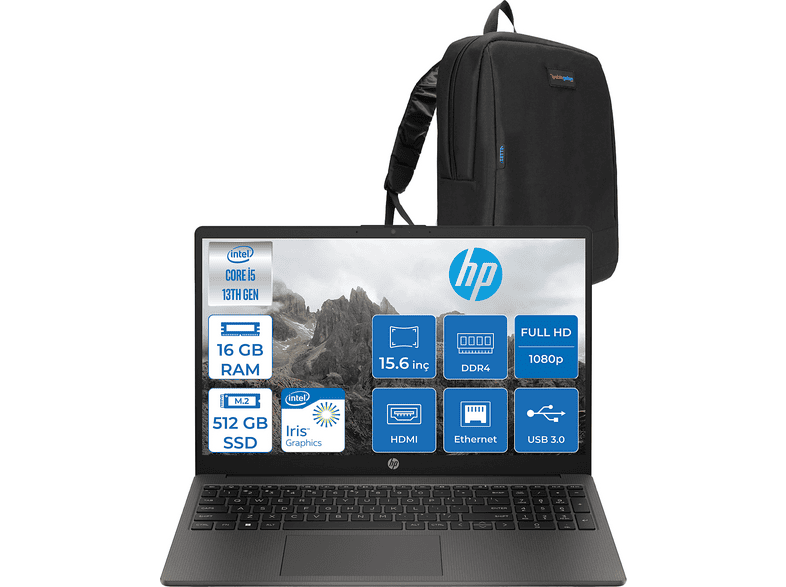 HP 250 G10 B2NC5ESF07 Intel Core i5-1334U 16 GB RAM 512 GB SSD 15,6 inç FreeDOS Laptop+Çanta Siyah