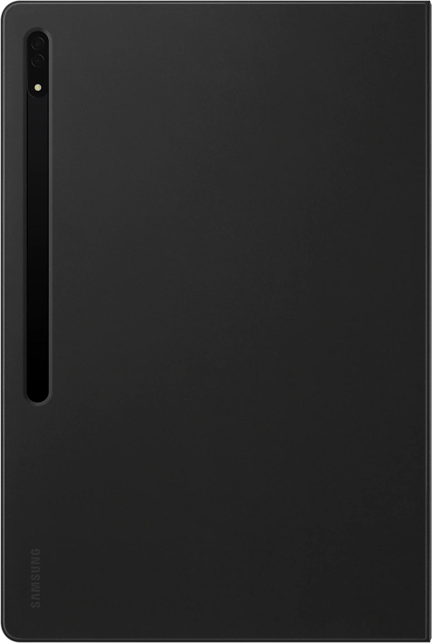 Tablet nero con fotocamera e supporto S Pen. Logo Samsung in basso a sinistra.