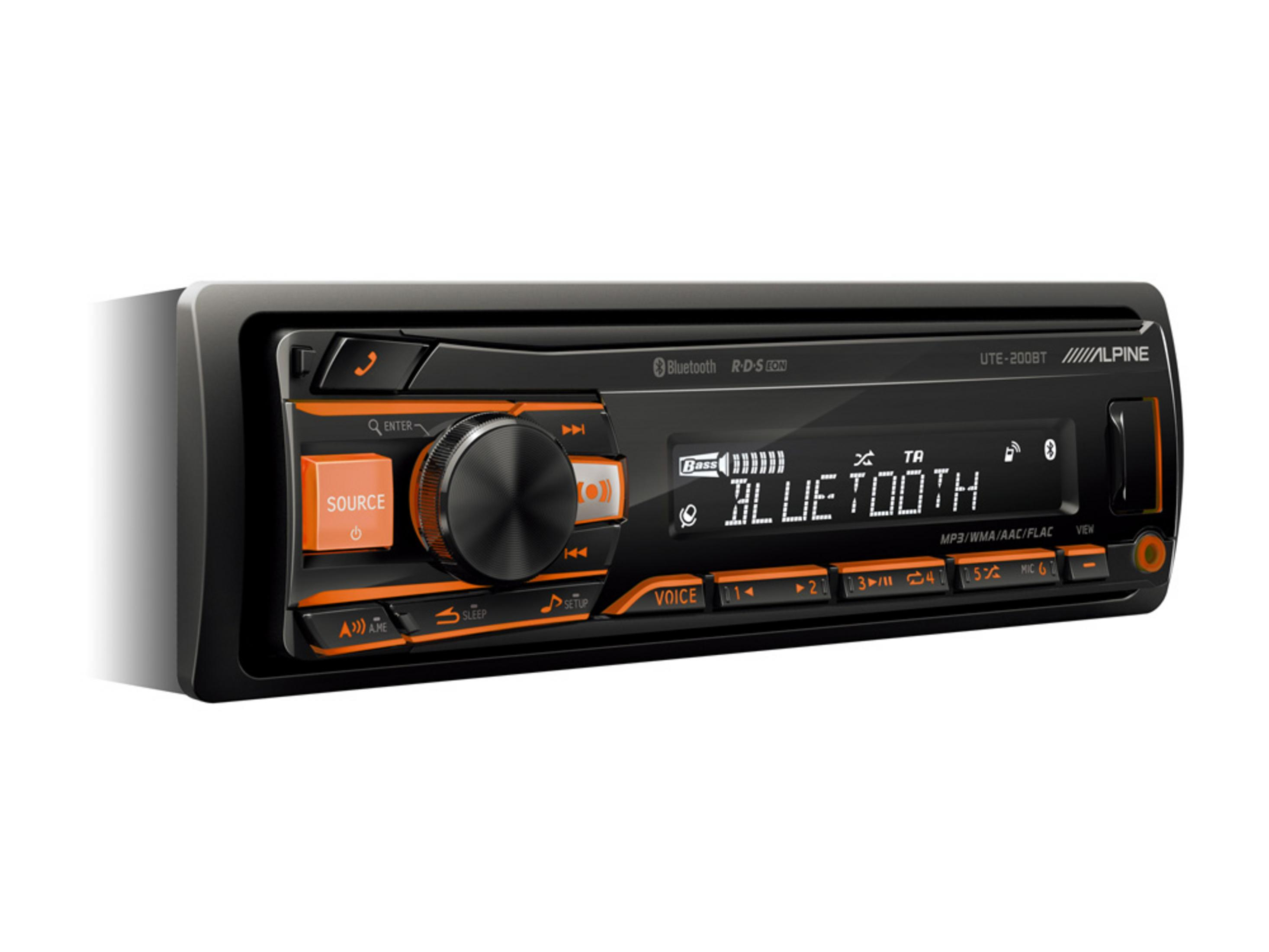 Alpine UTE-200BT Autoradio mit Bluetooth und beleuchtetem Display.