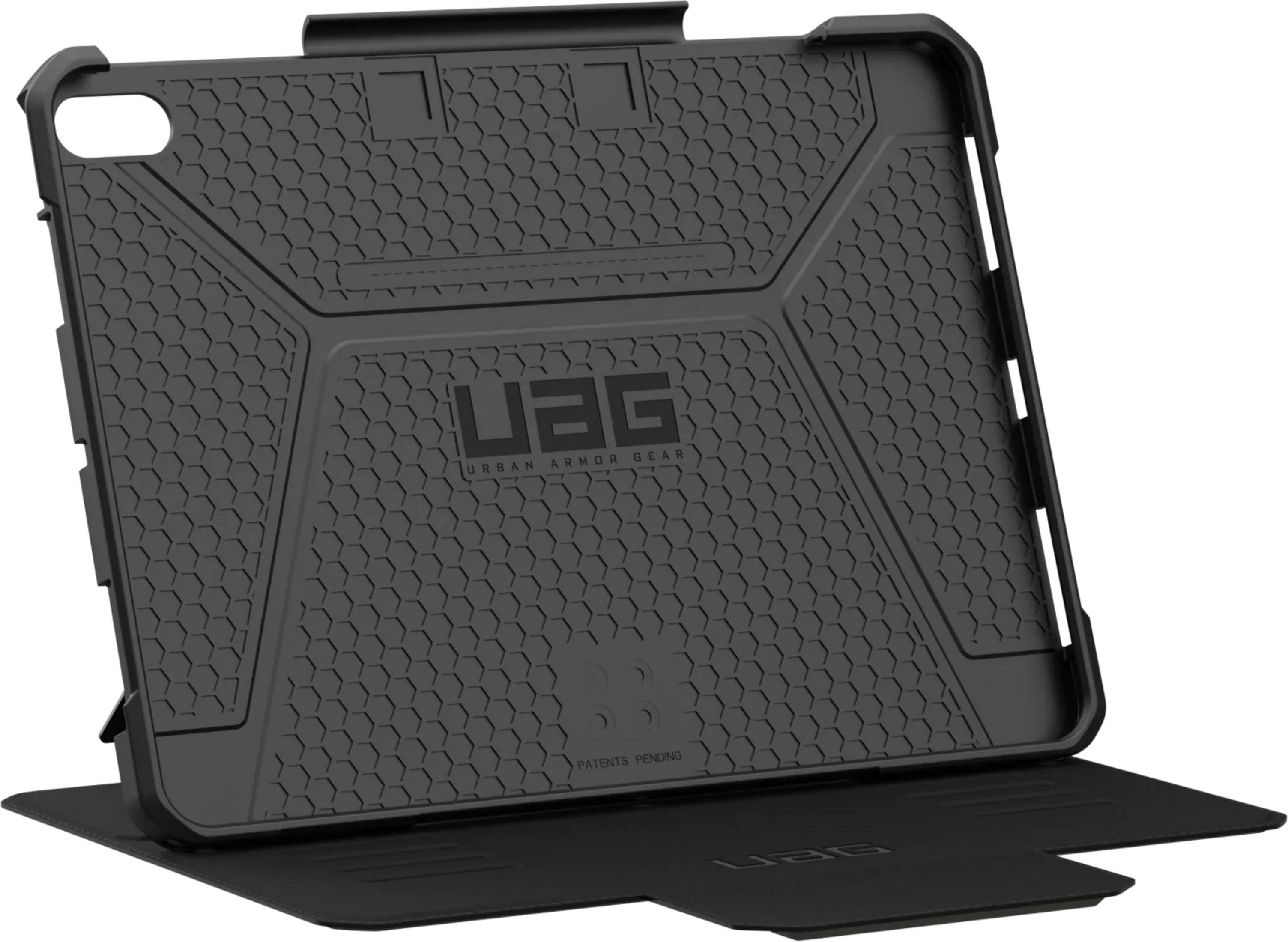 Schwarze Tablet-Hülle mit Wabenmuster und Logo auf der Rückseite.