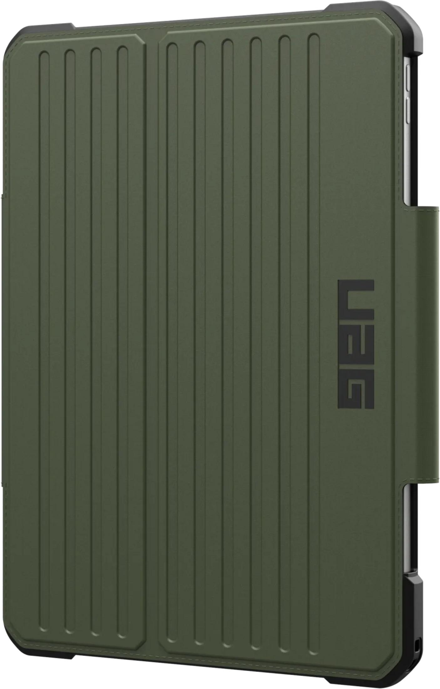 Grüne Tablet-Hülle mit vertikalen Rillen und schwarzem UAG-Logo.