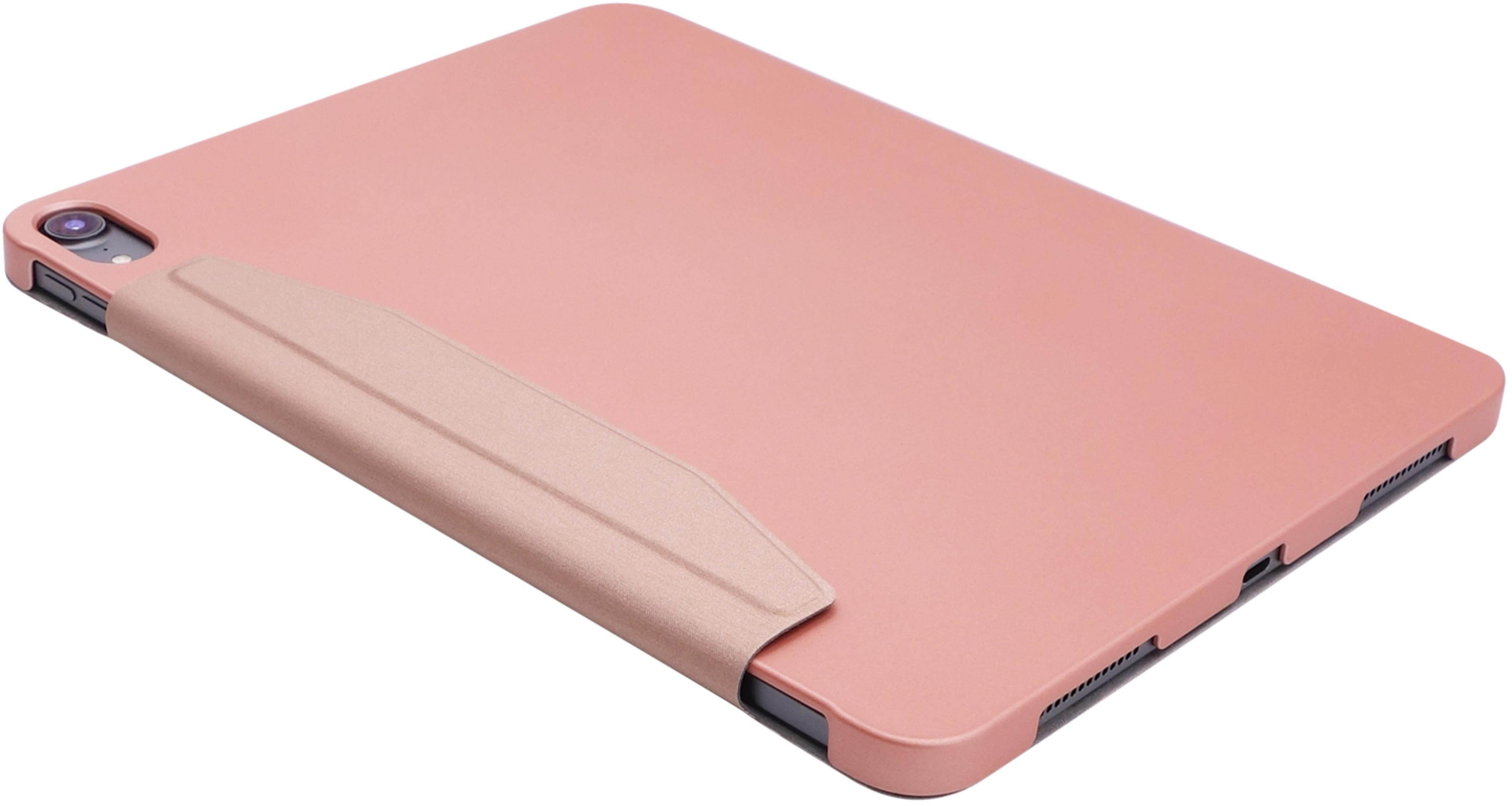 Ein rosafarbenes Tablet mit einer Hülle und einer Kamera auf der Rückseite.