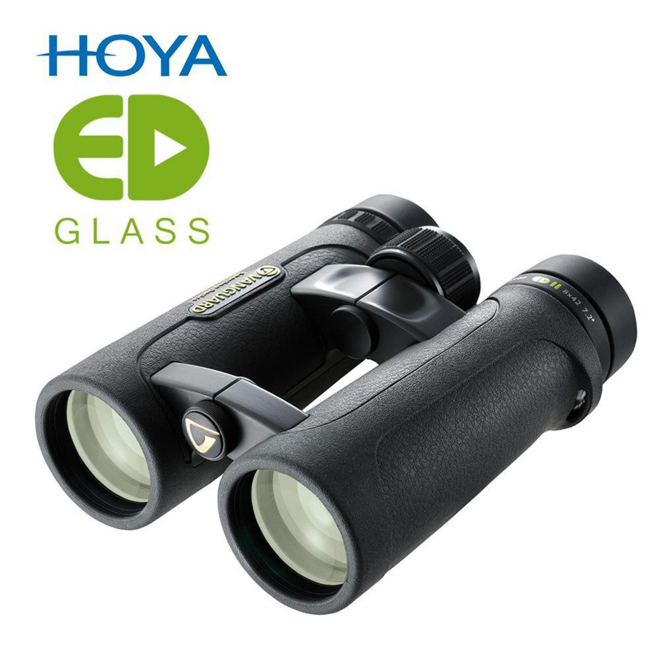 Binocolo nero Hoya ED Glass con manopola di messa a fuoco e specifiche 8x42 7,2.