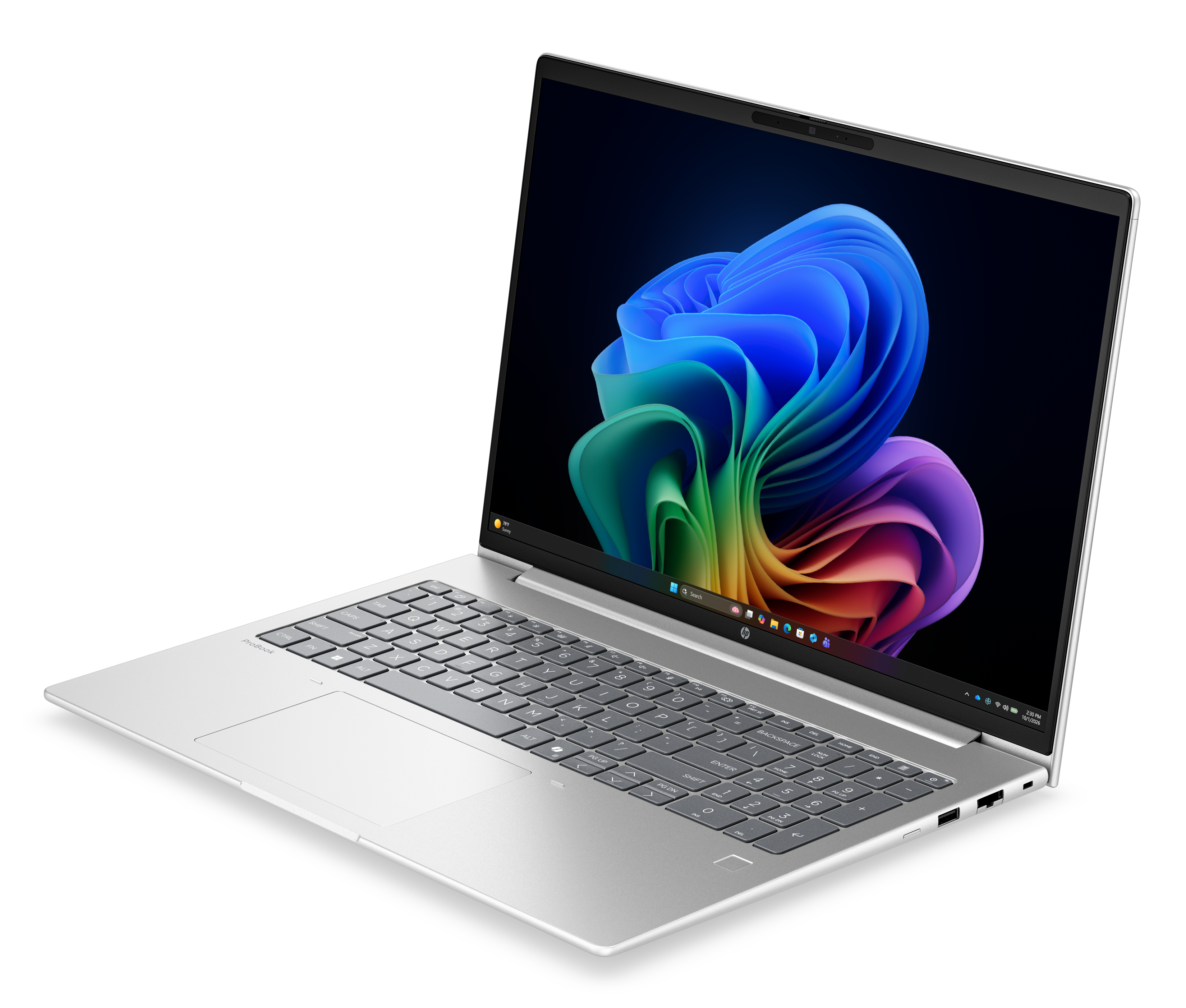 Un laptop argentato con uno sfondo colorato visualizzato sullo schermo.
