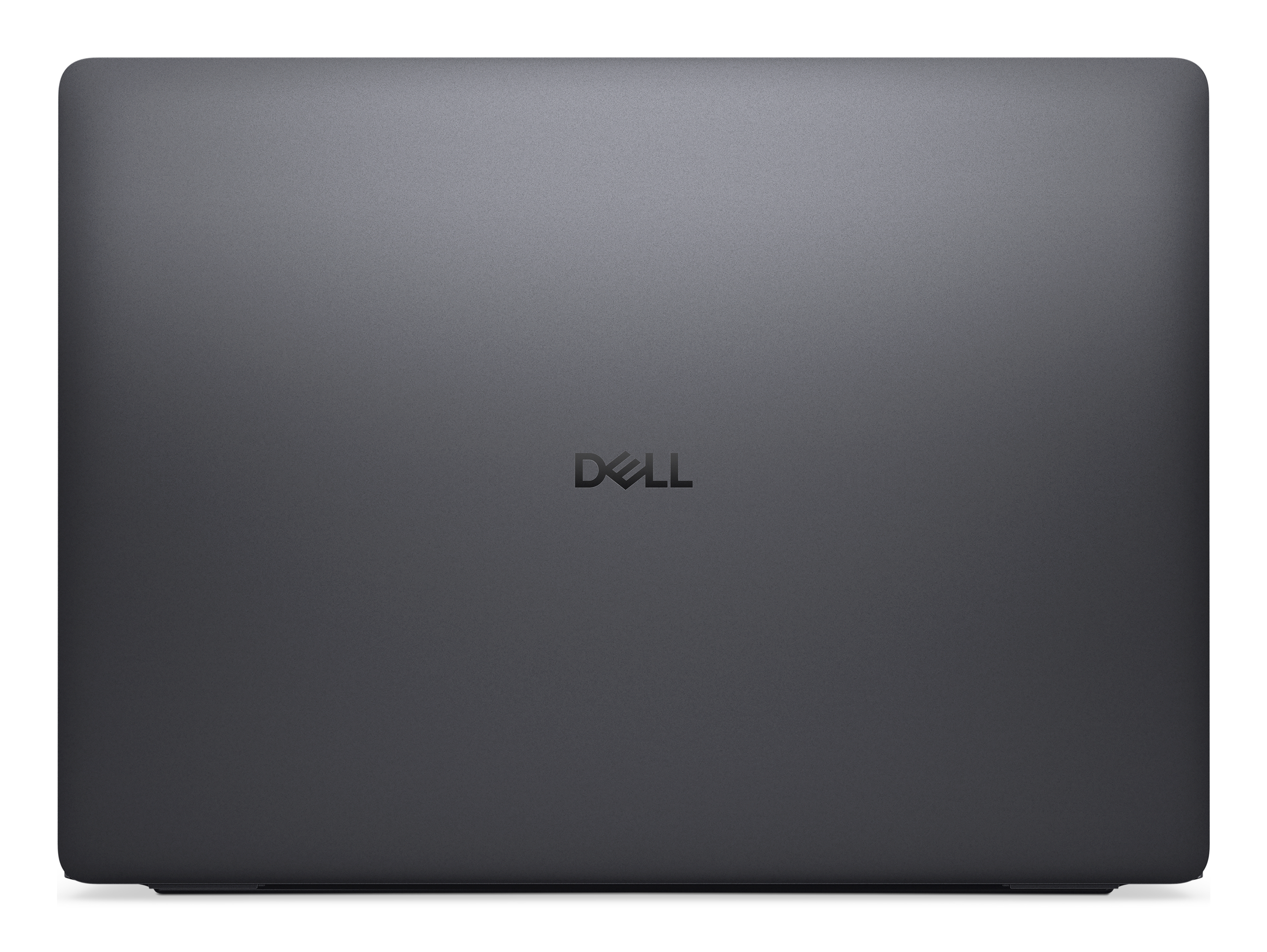 Laptop Dell scuro chiuso con logo al centro.