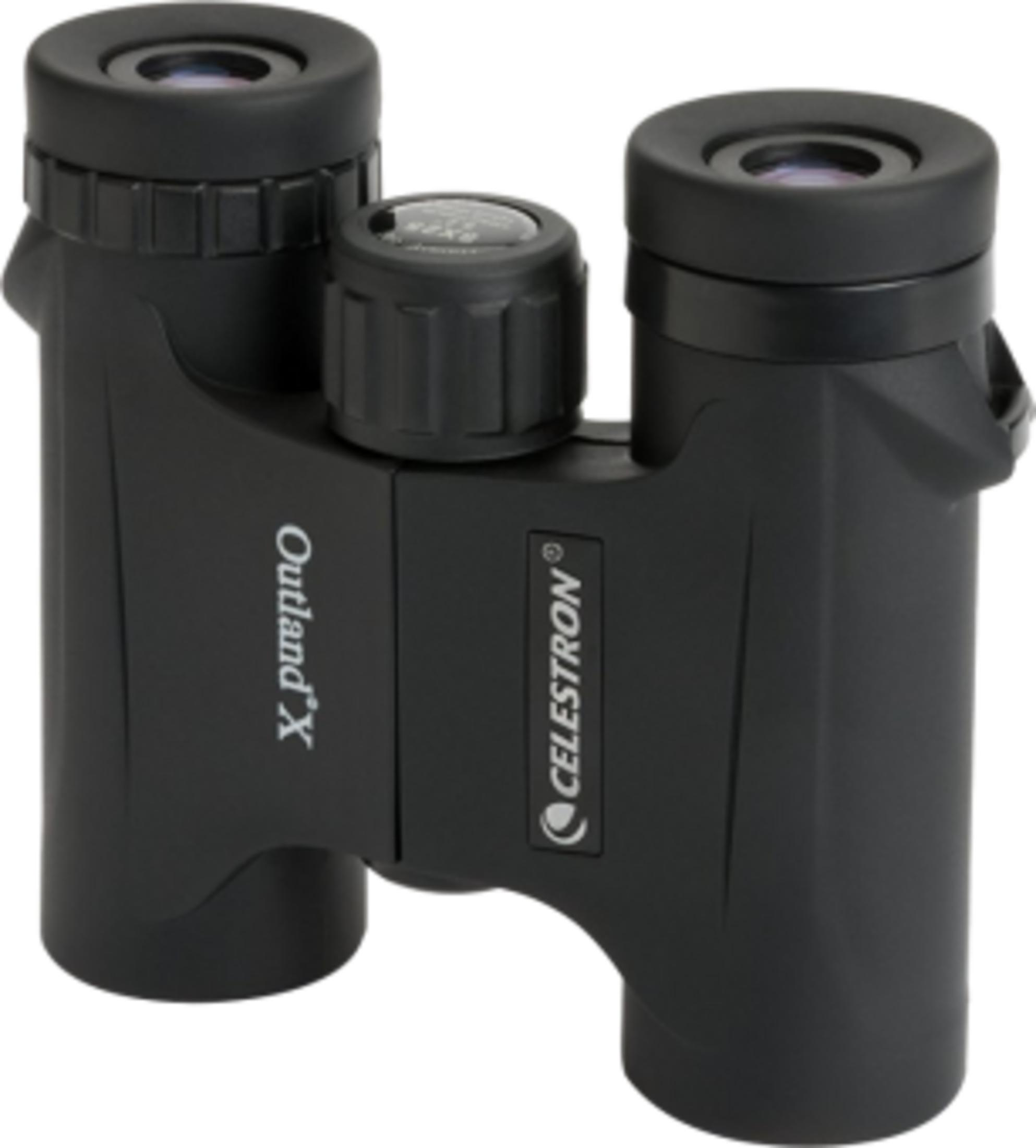 Schwarze Celestron Outland X Fernglas mit Fokussierrad.