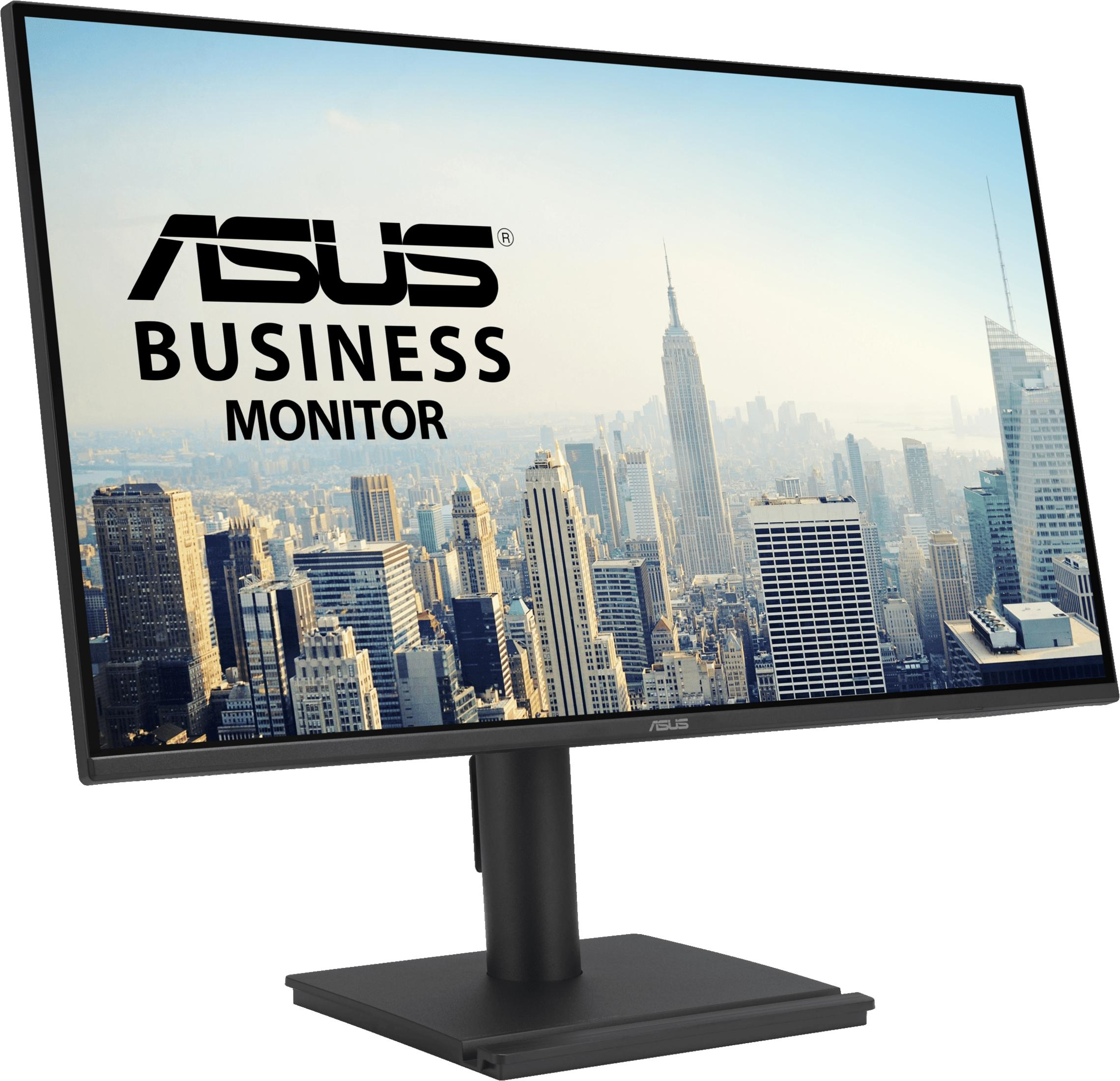 Een Asus Business Monitor met een stadsgezicht.