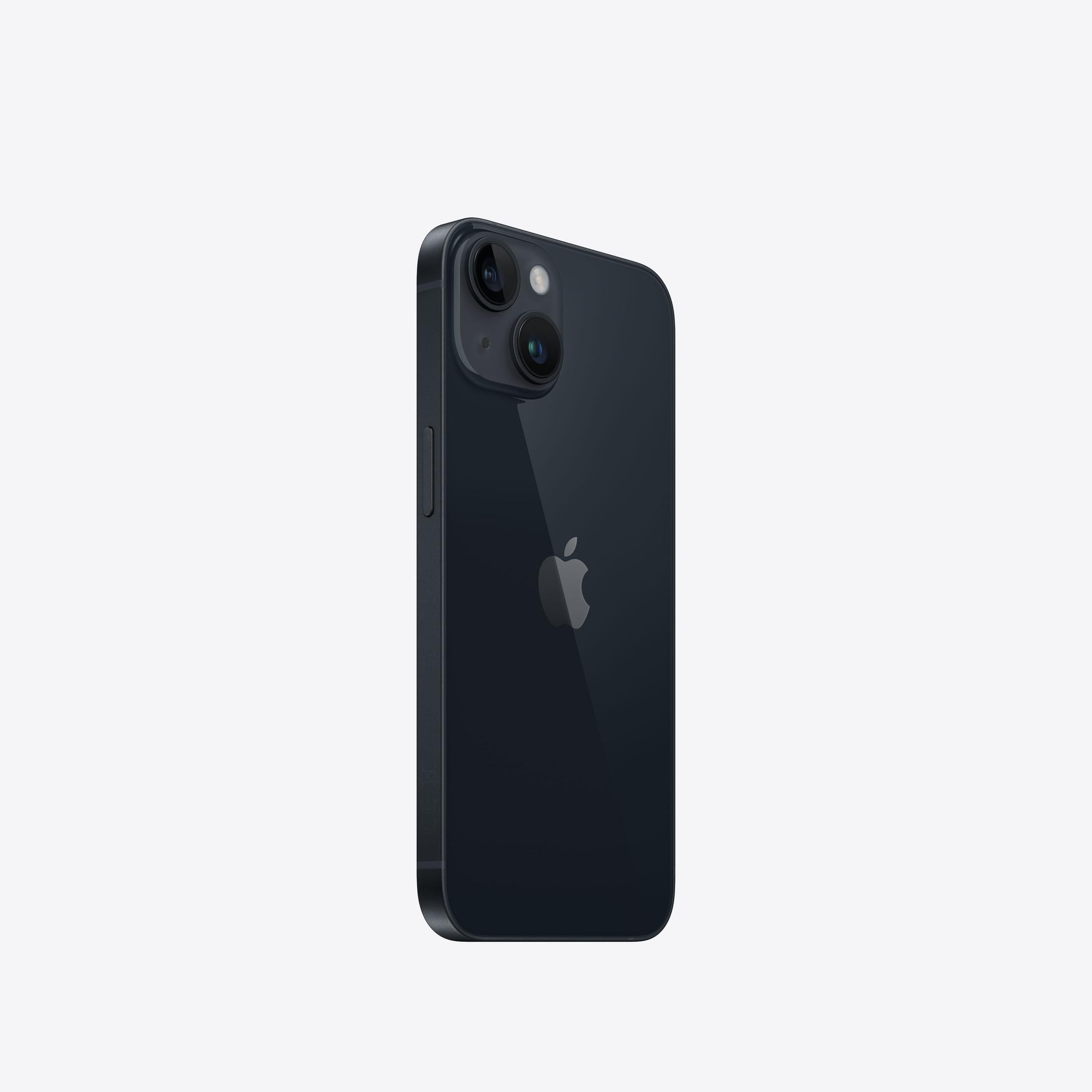 Dunkelblaues iPhone mit zwei Kameras und Apple-Logo auf der Rückseite.