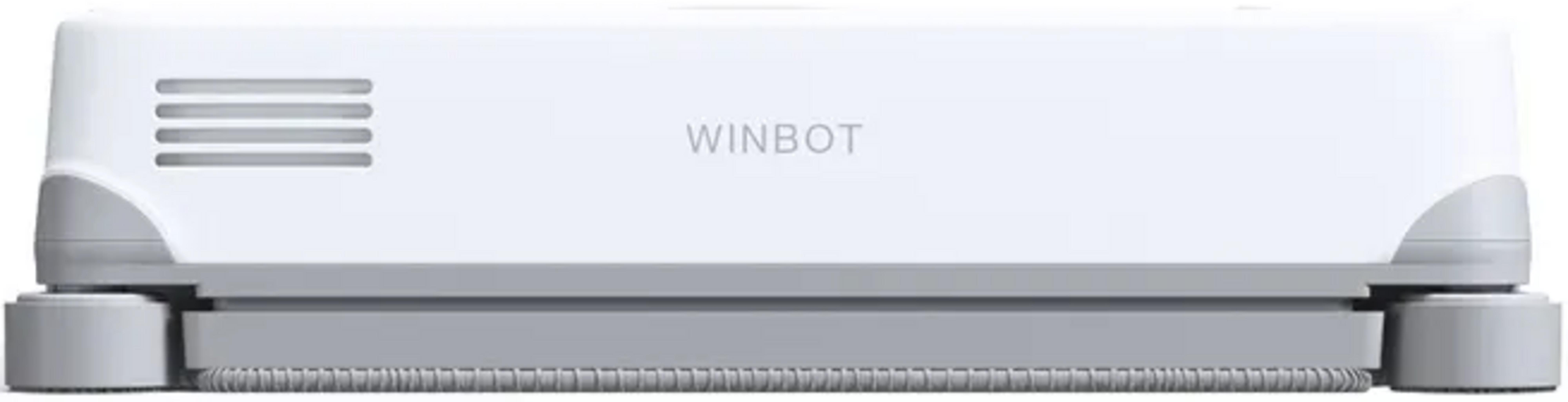 Ein weißer und grauer Fensterreinigungsroboter mit Lüftungsschlitzen und dem Schriftzug WINBOT.