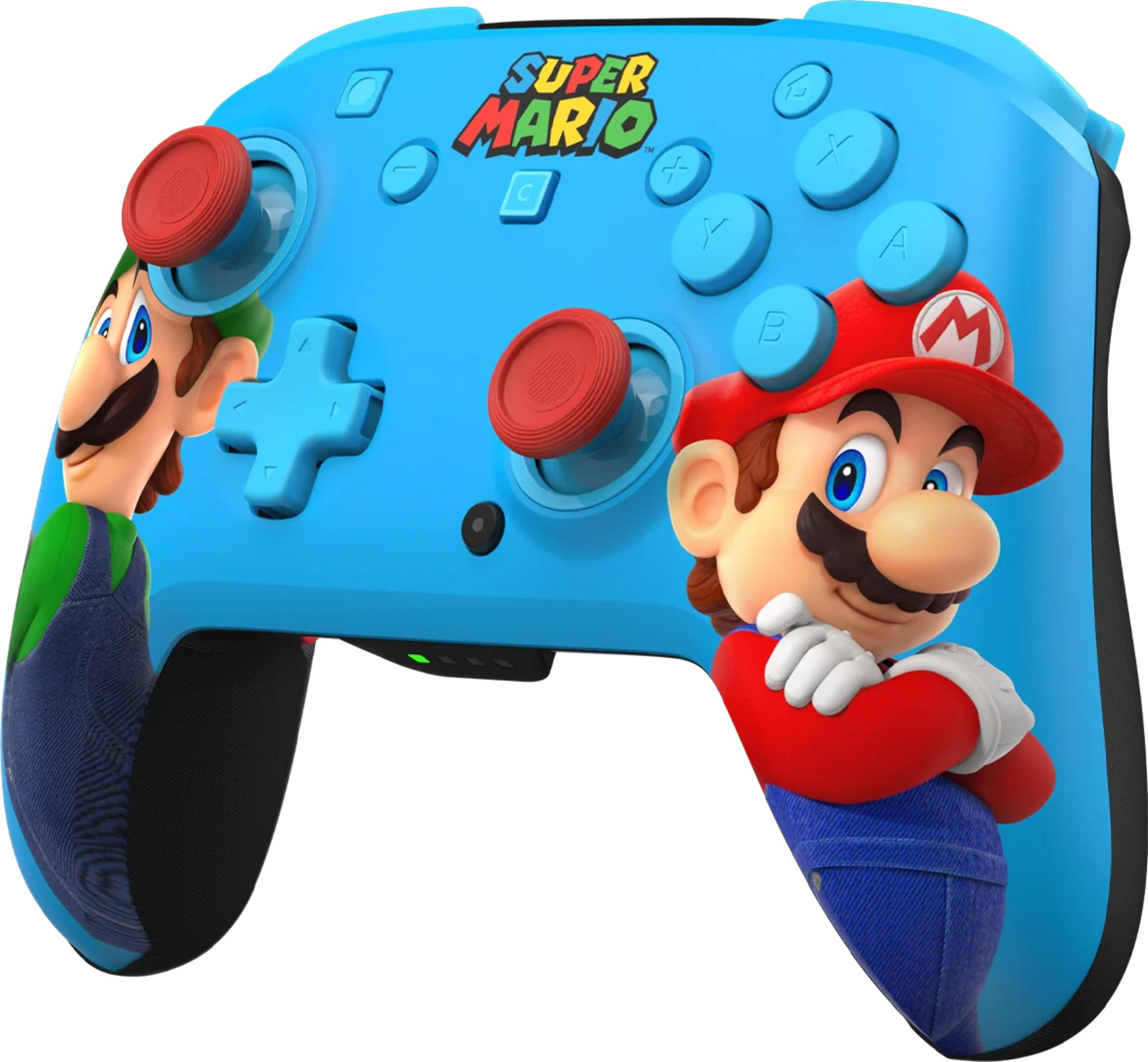 Ein blauer Controller mit Mario und Luigi.