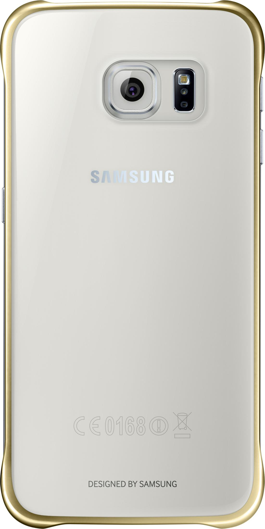 Rückseite eines weißen Samsung-Smartphones mit Kameramodul und goldenem Rahmen.