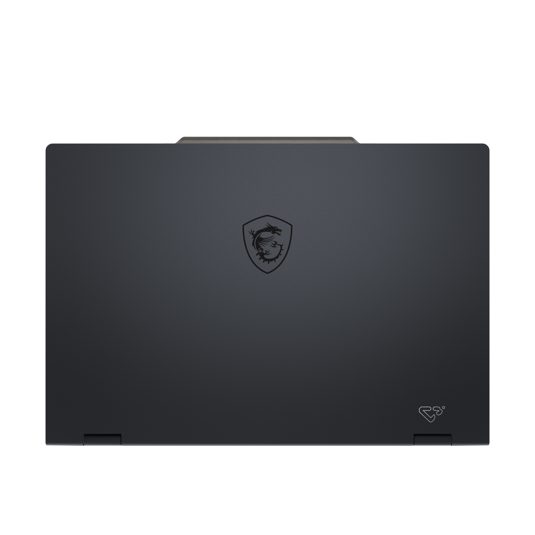 Laptop nero con logo drago MSI e piccolo logo in basso a destra.