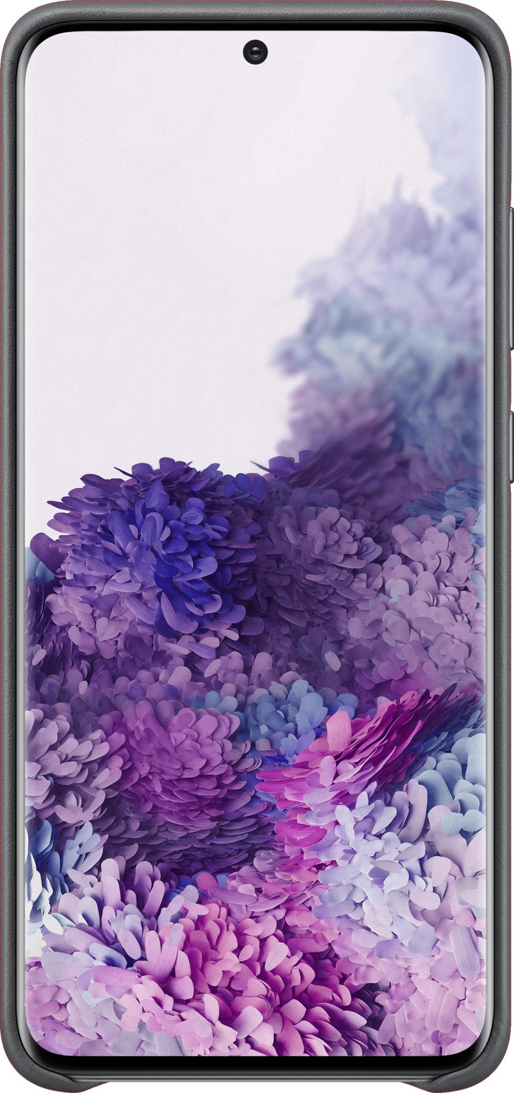 Un smartphone con un patrón floral morado y azul en la pantalla.