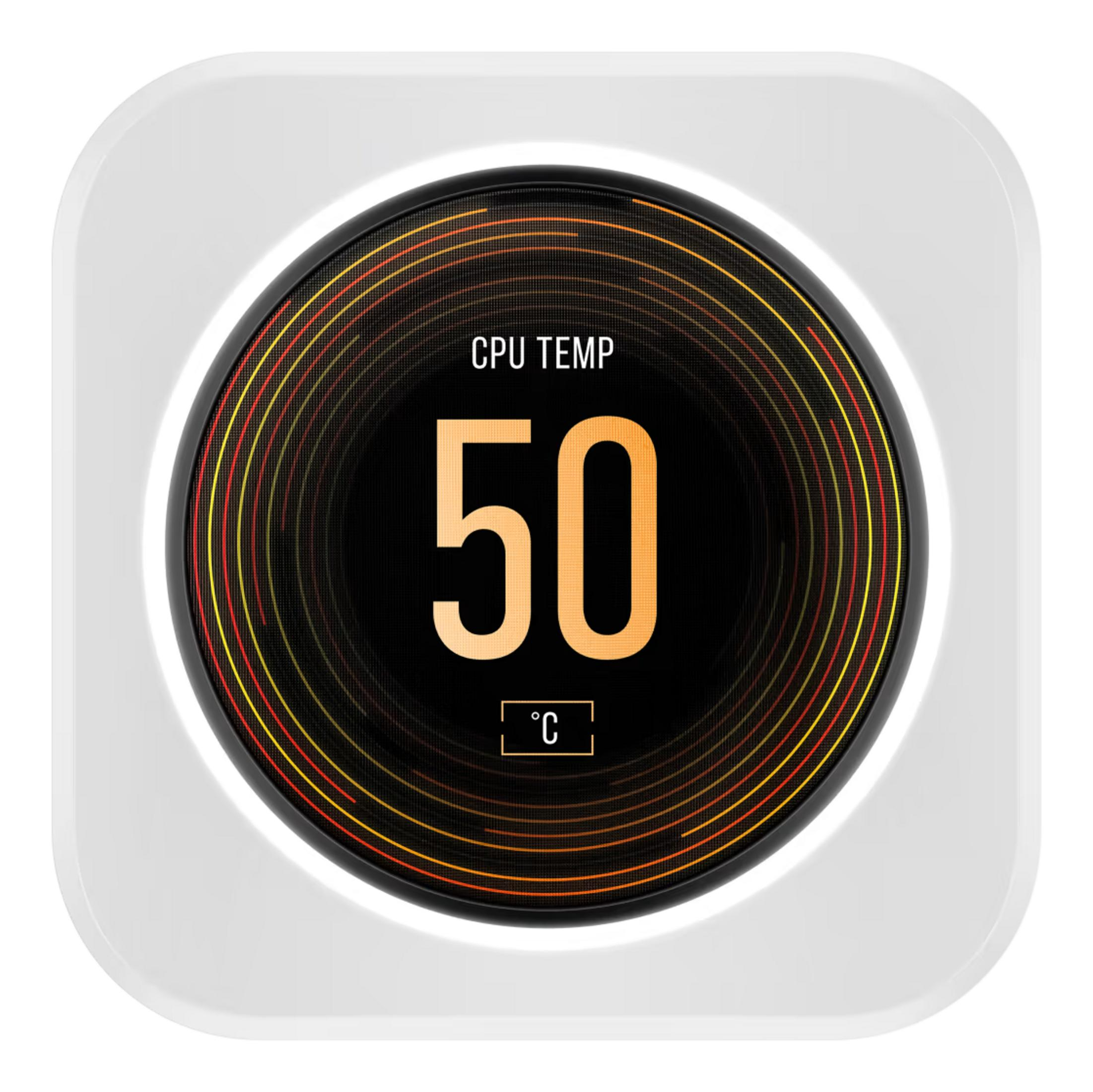 Carcasa blanca con pantalla redonda que muestra 50°C.