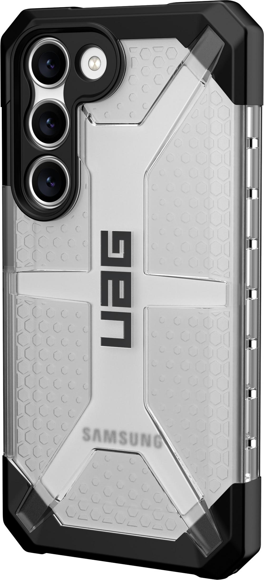 Transparente Schutzhülle für Samsung mit schwarzem Rahmen und UAG-Logo.