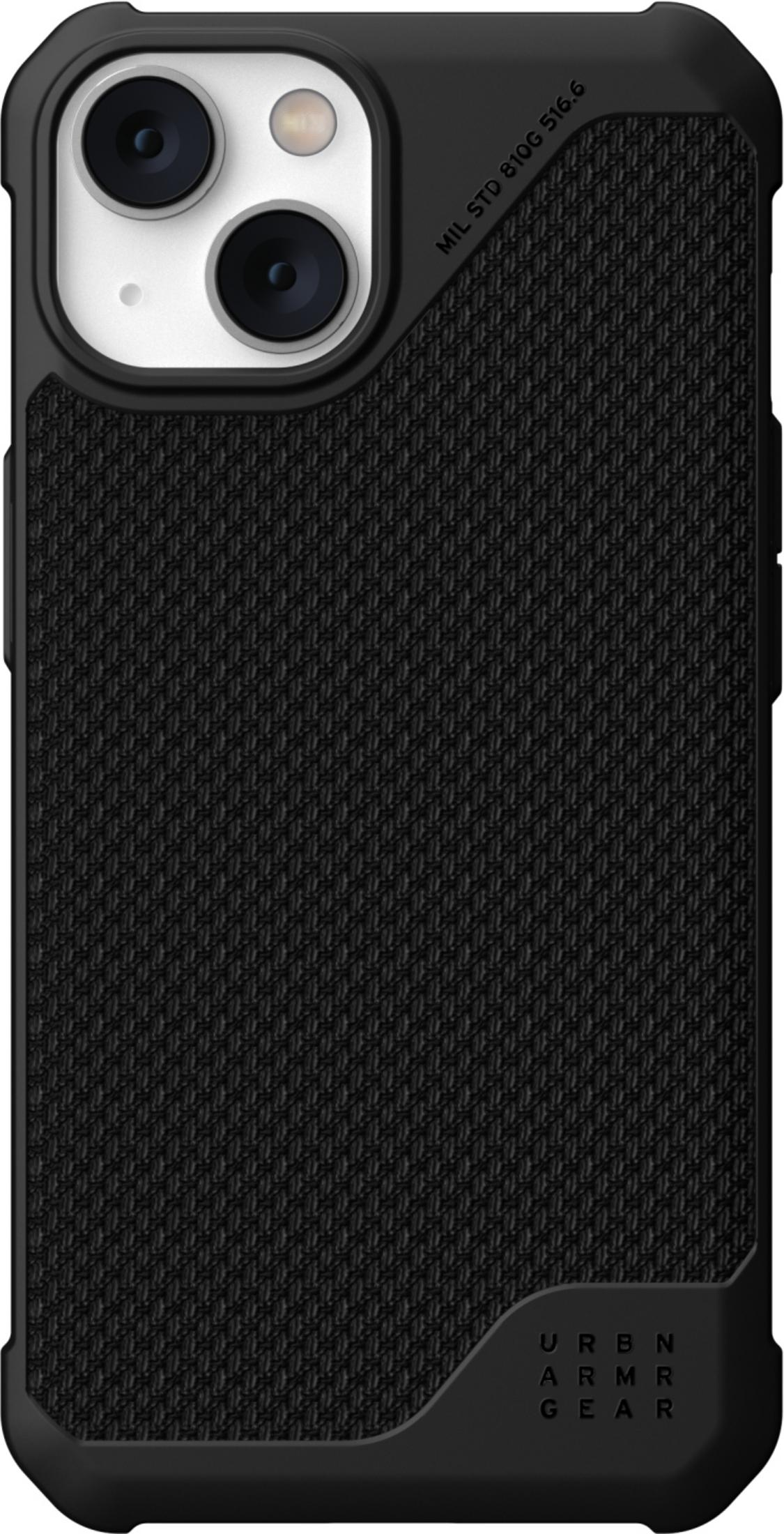 Schwarze iPhone-Hülle mit Textur und Kameraöffnung. MIL STD 810G 516.6.