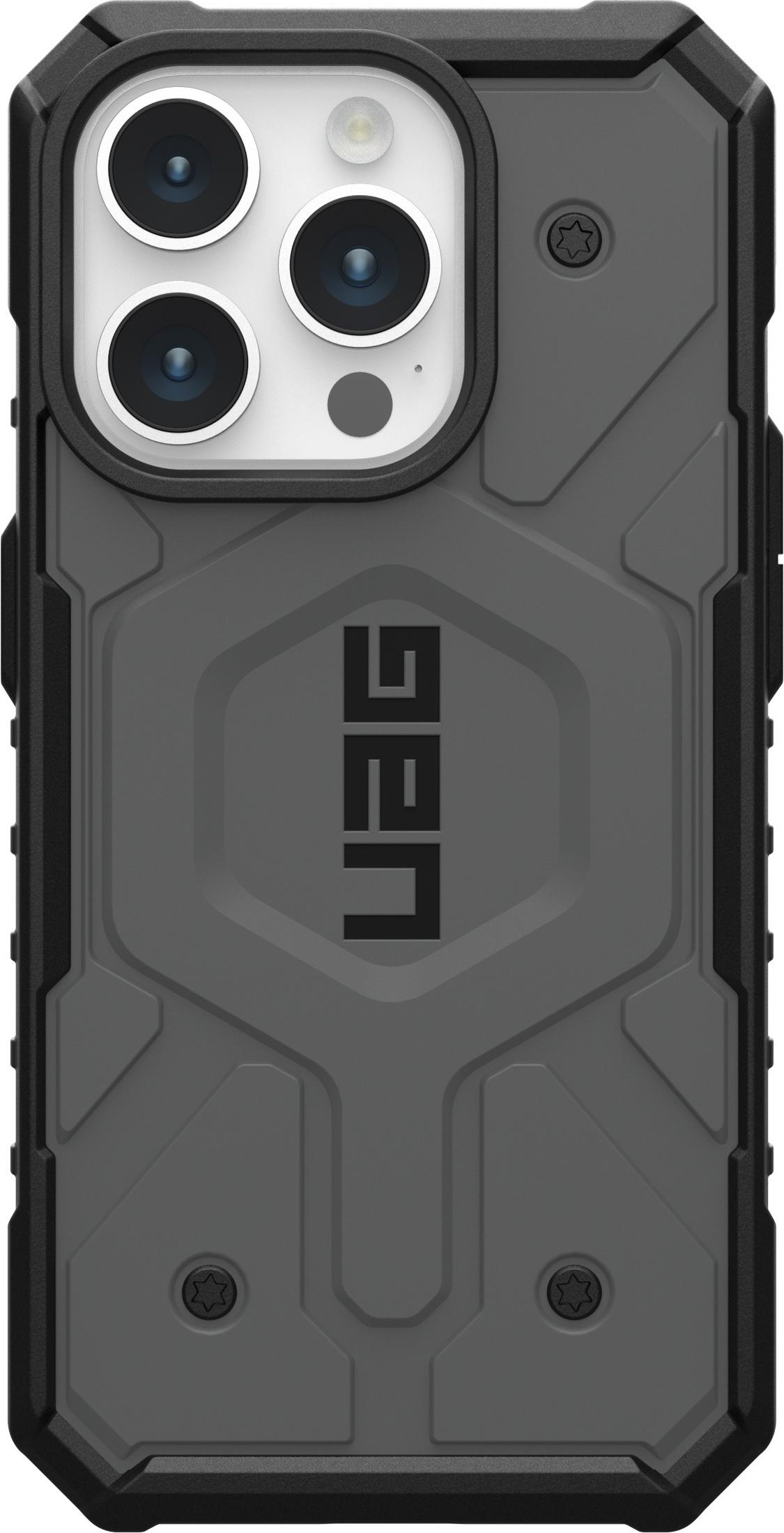 Dunkelgraues Handyhülle mit dreifacher Kamera und UAG-Logo.