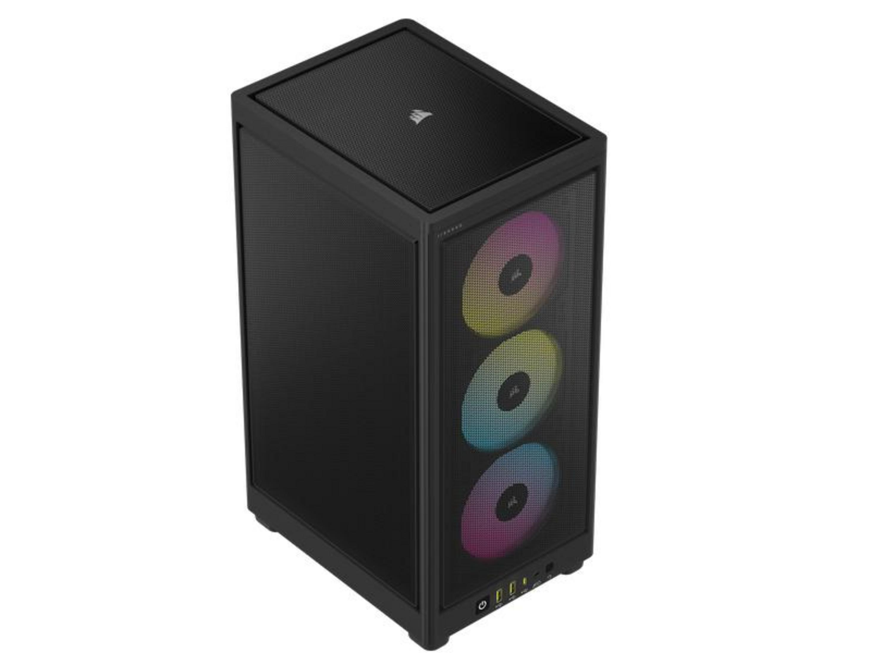 Case del computer nero con tre ventole RGB frontali.