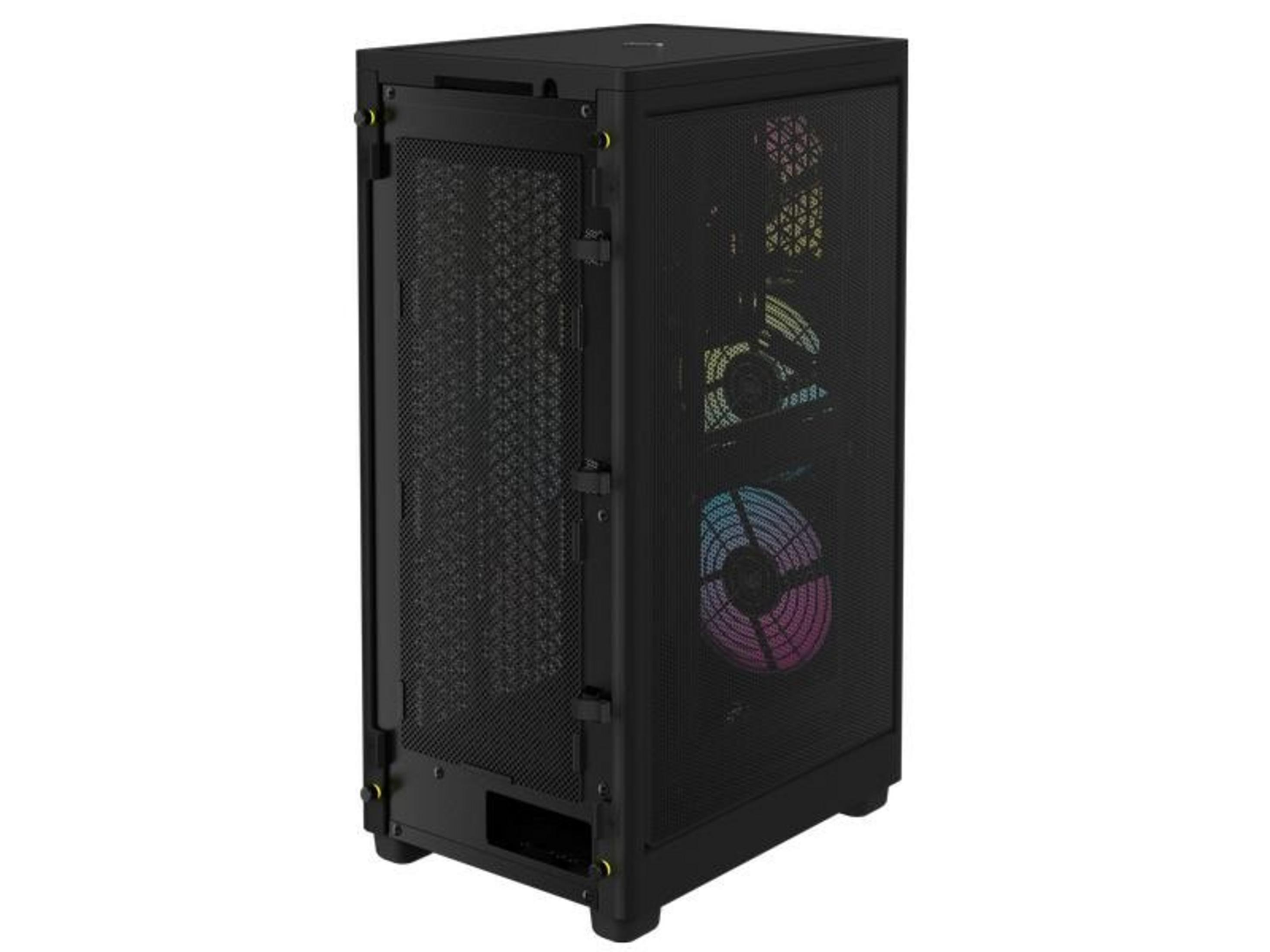 Case PC nero con frontale in mesh e ventole RGB visibili.