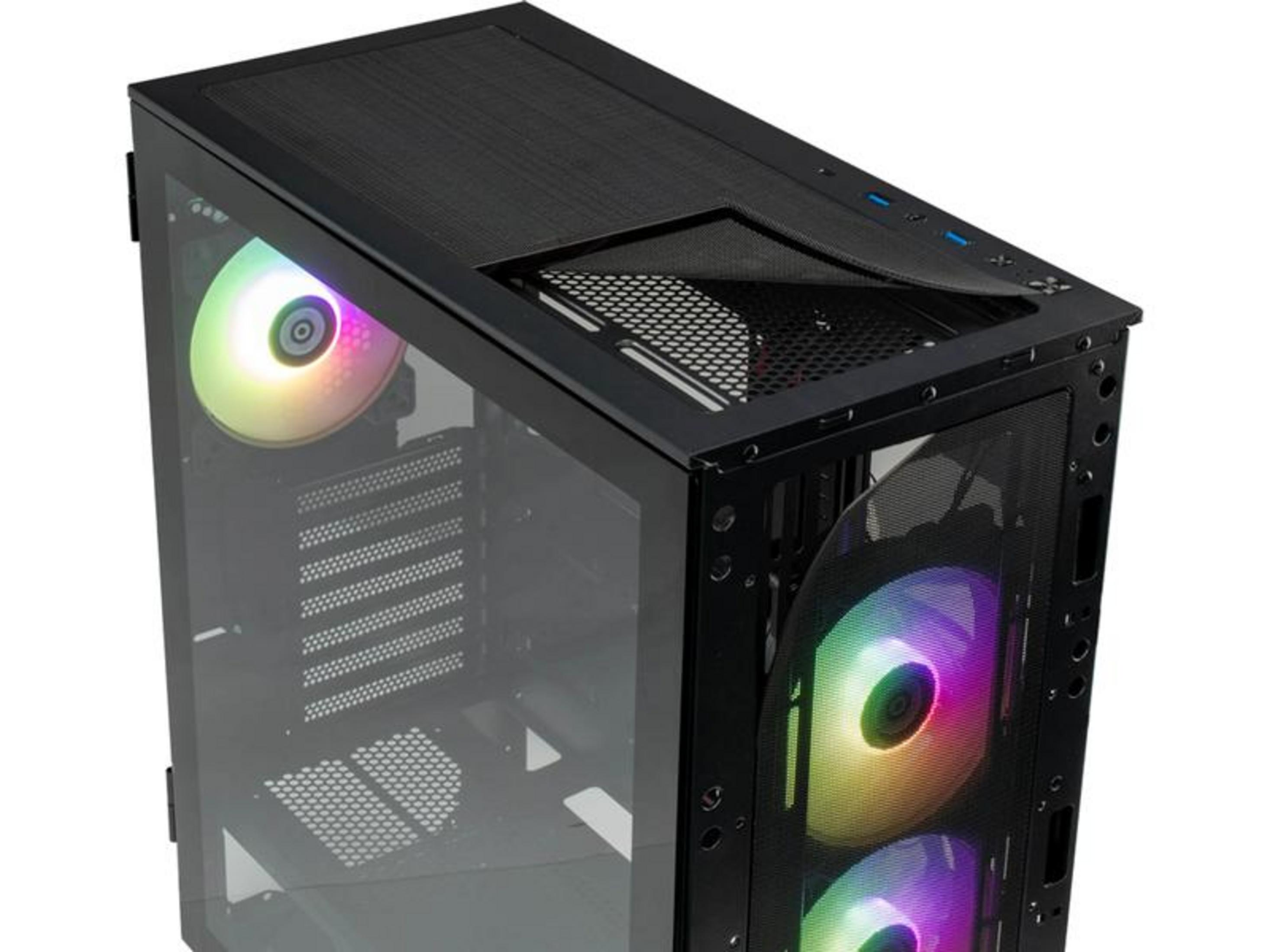 Case PC nero con lato in vetro e ventole RGB.
