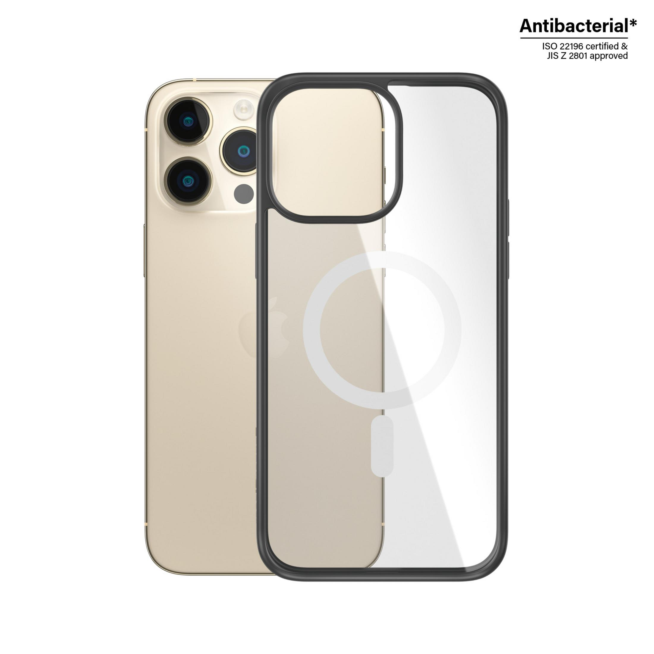 Uno smartphone dorato con tre fotocamere accanto a una custodia trasparente con bordo nero.