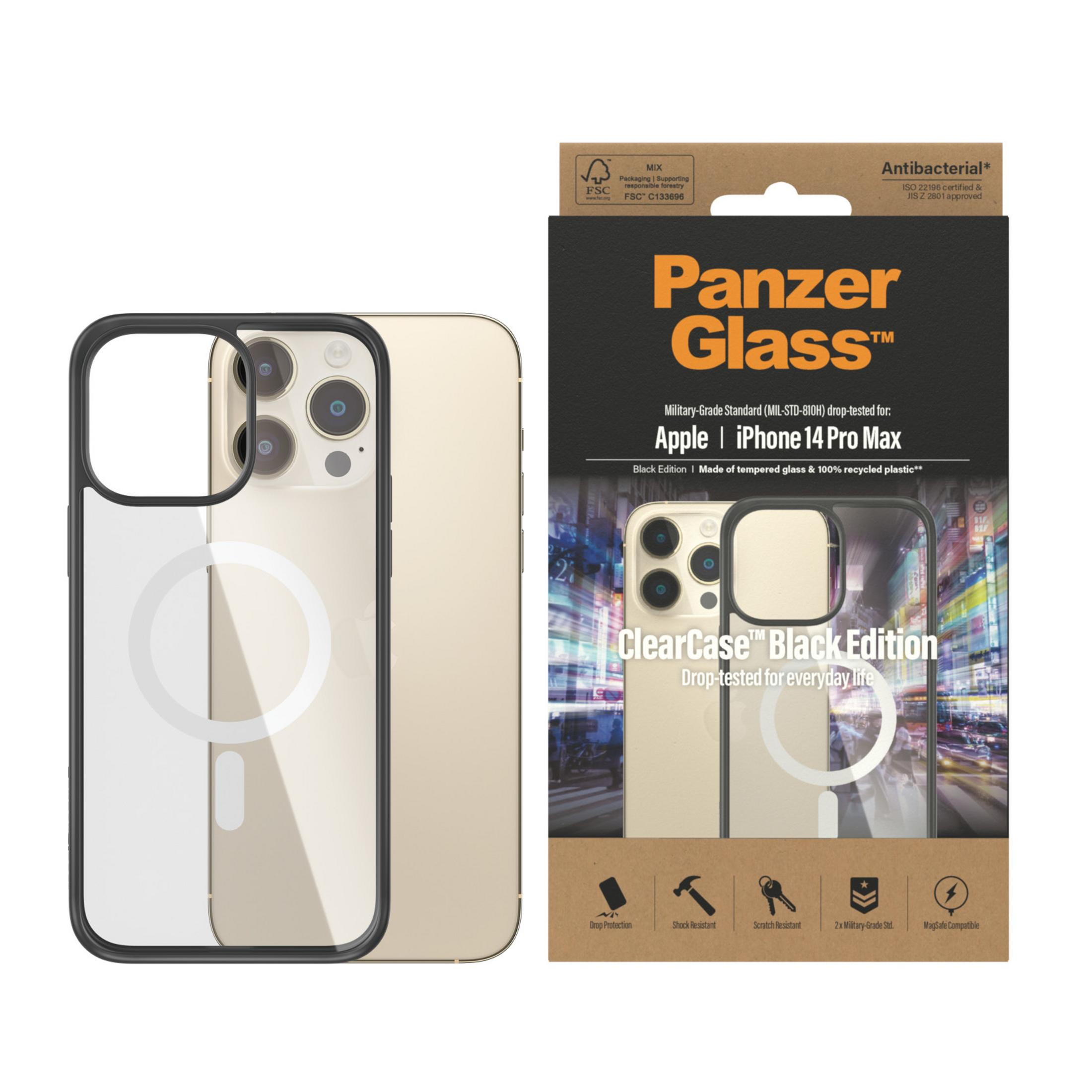 Custodia nera per iPhone 14 Pro Max con logo Panzer Glass. Certificato FSC.