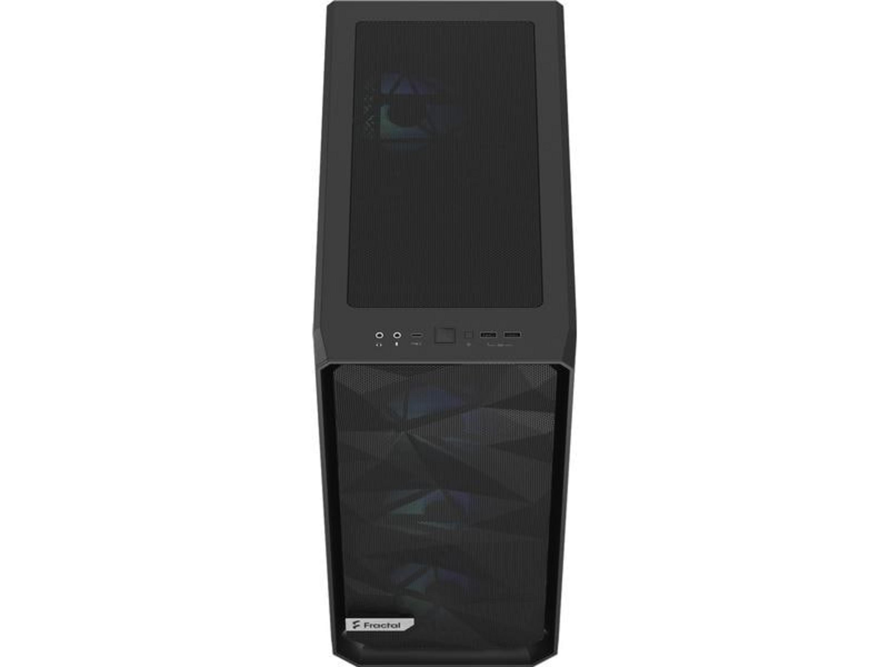 Case PC nero con frontale in mesh e logo Fractal in basso.