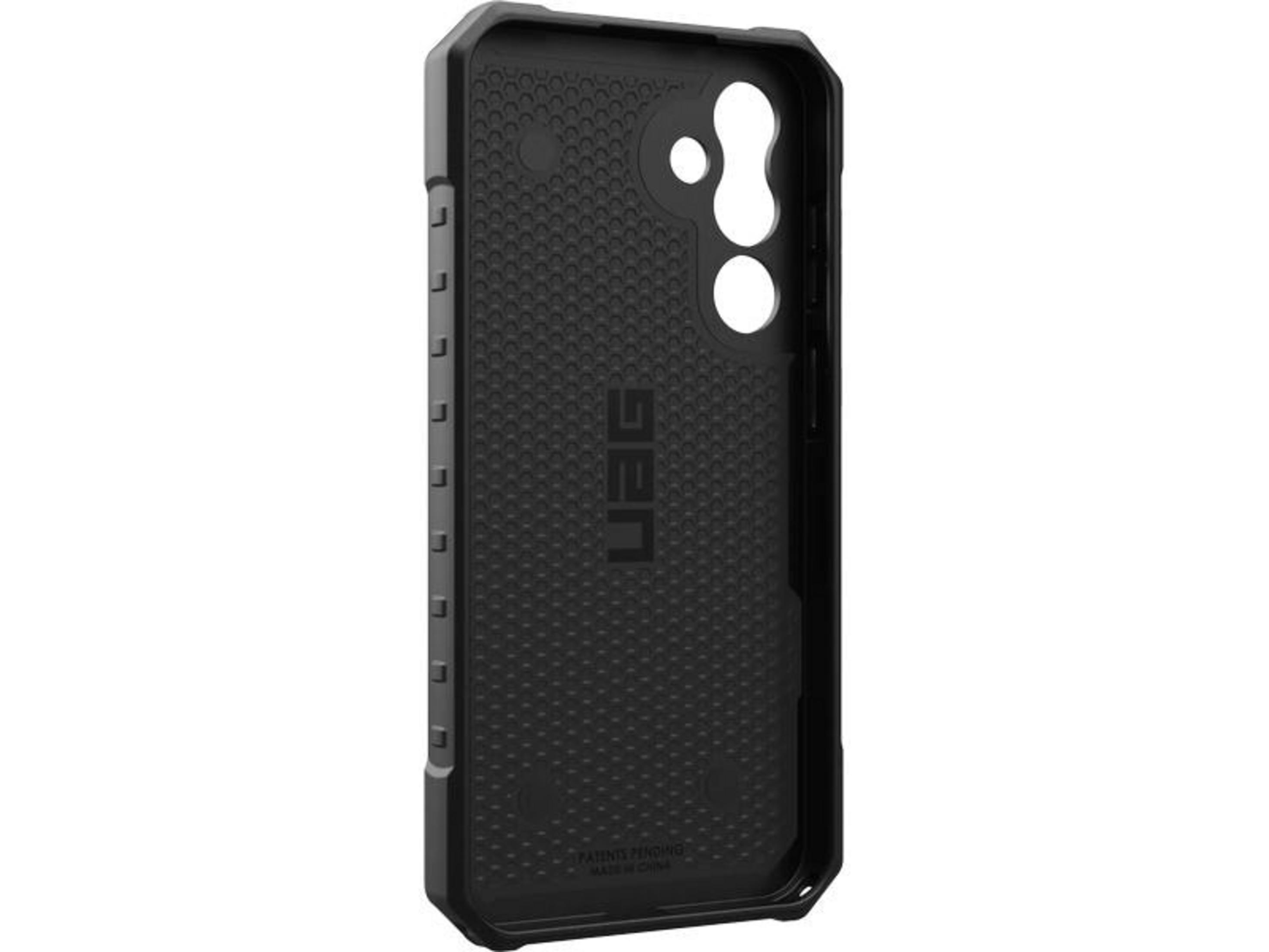 Zwarte telefoonhoes met UAG-logo en camera-uitsparingen.