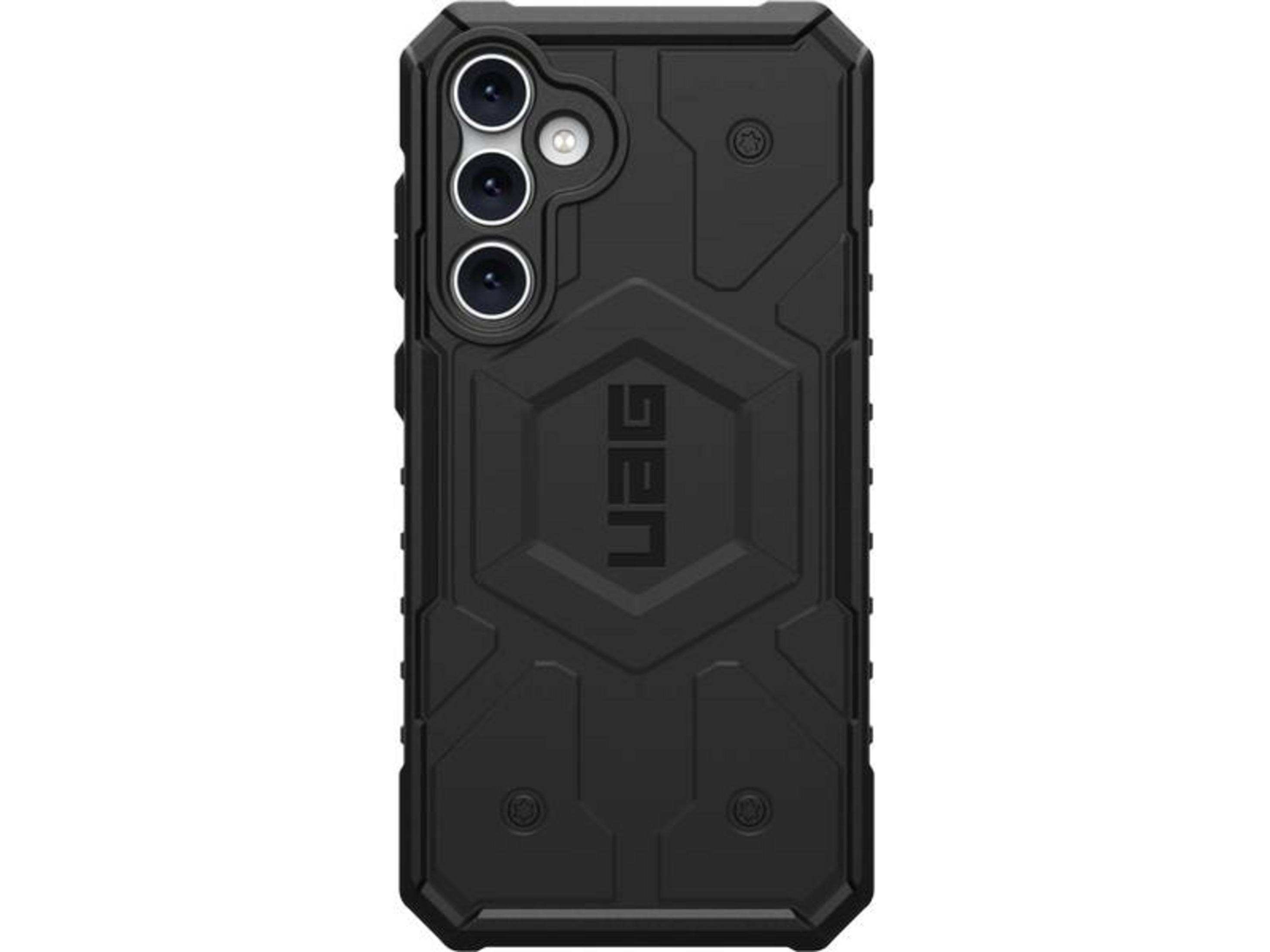 Zwarte telefoonhoes met drievoudige camera-uitsparing en UAG-logo.