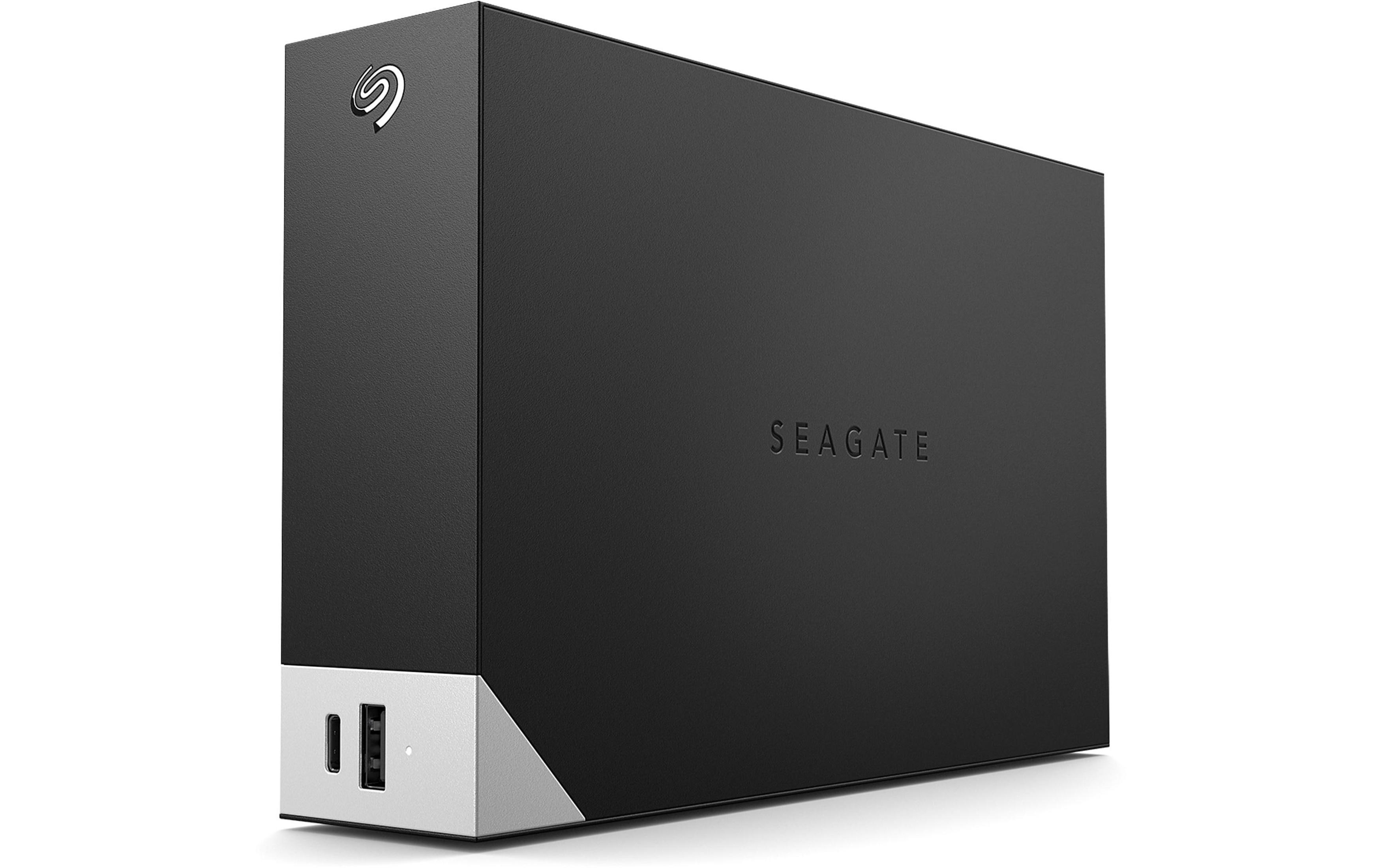Hard disk esterno Seagate nero con base argentata e porte.
