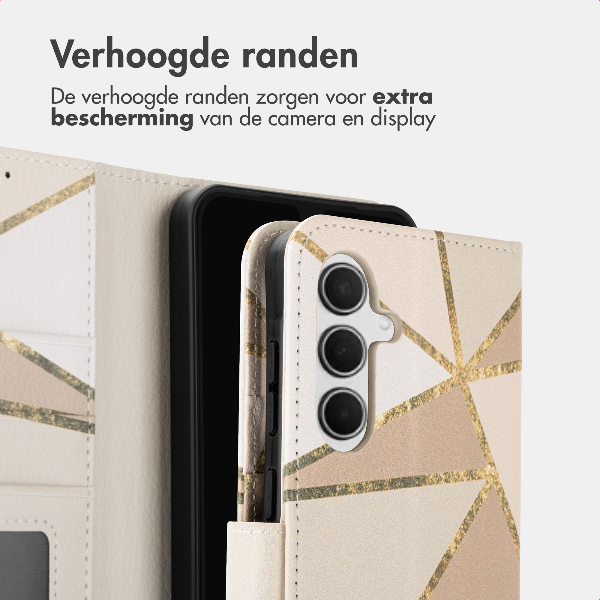 Una custodia per telefono con bordi rialzati protegge fotocamera e display.