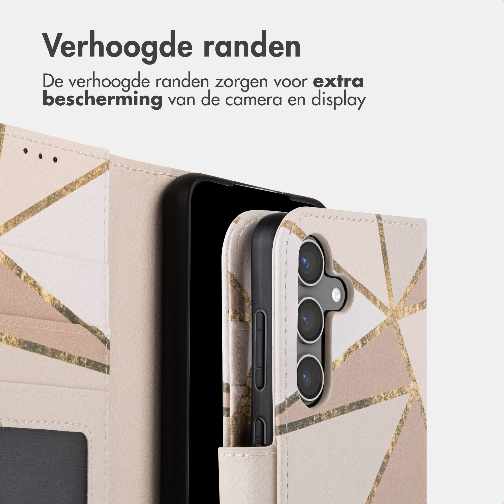 Una custodia per telefono con bordi rialzati per proteggere fotocamera e schermo.