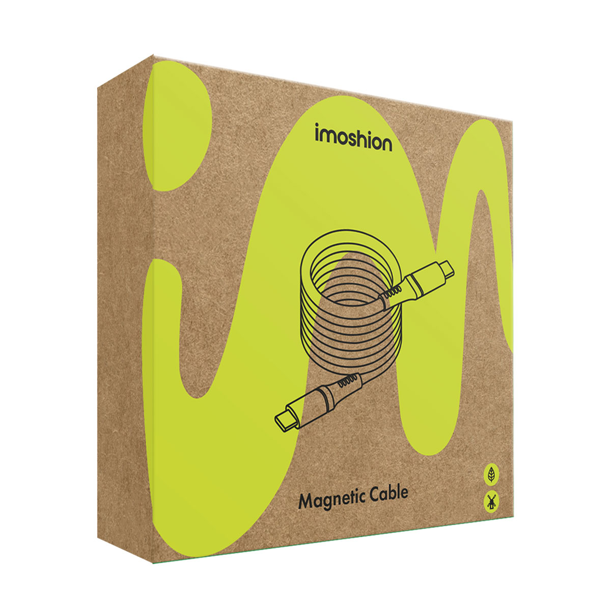 Cardboard box for Imoshion magnetic cable, with green graphic and cable illustration.