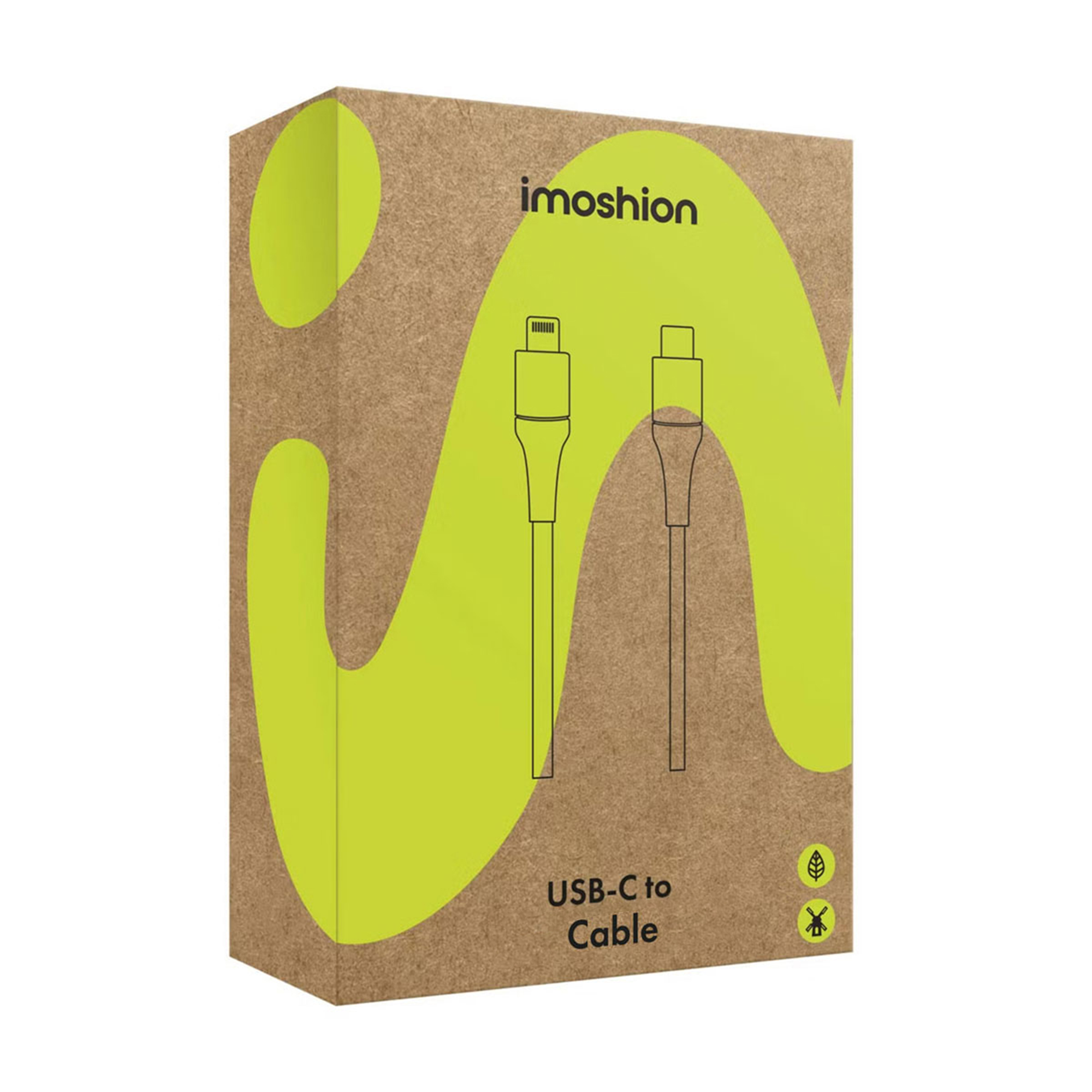 Imoshion USB-C to Cable packaging with green design and cable illustrations.