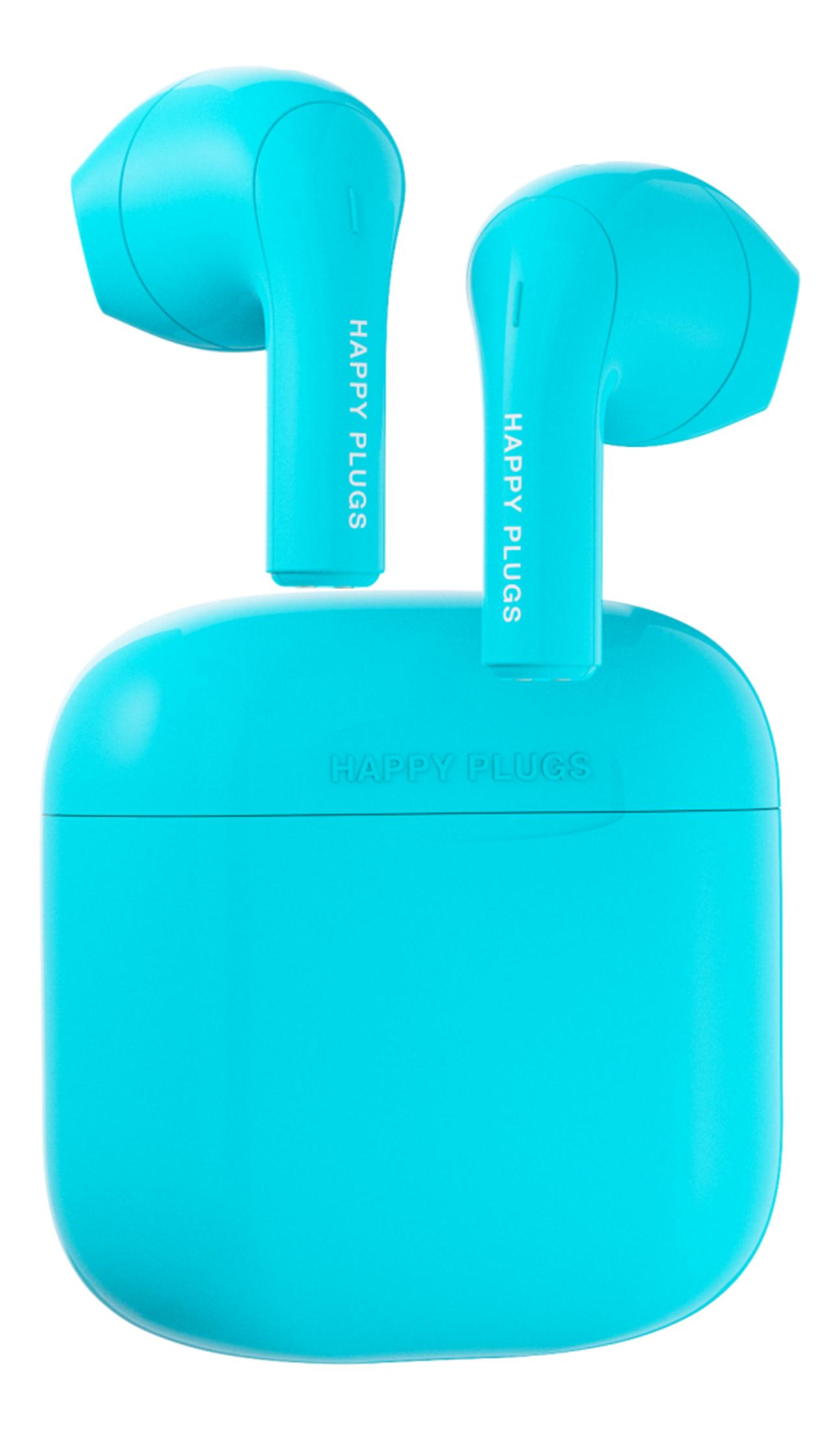 Un paio di auricolari wireless blu brillante con custodia di ricarica.