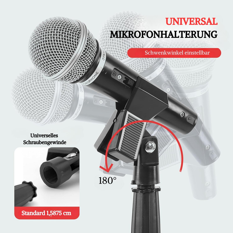 Schwarze Mikrofonhalterung mit einstellbarem Winkel und Standardgewinde.