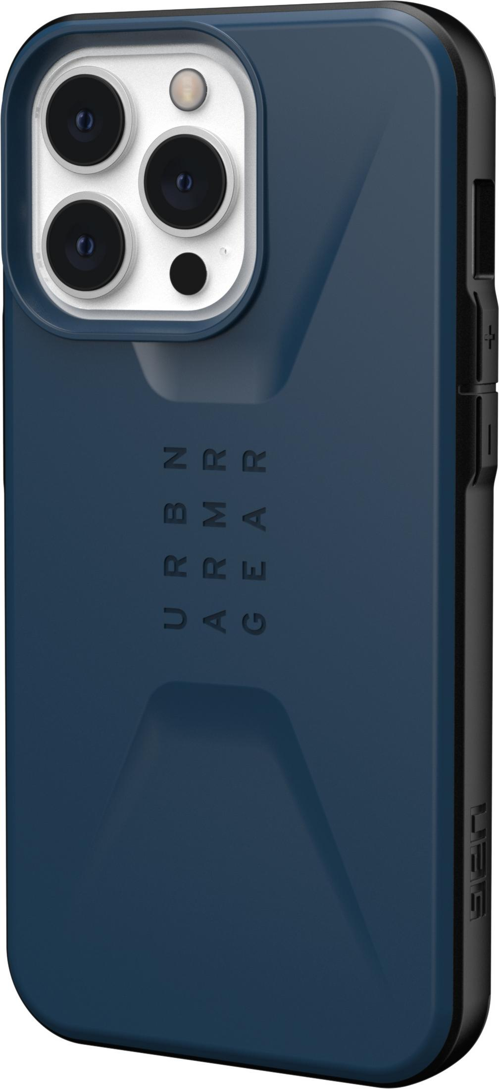 Dunkelblaues Handycase mit drei Kameralinsen und dem Logo URBN ARMOR GEAR.