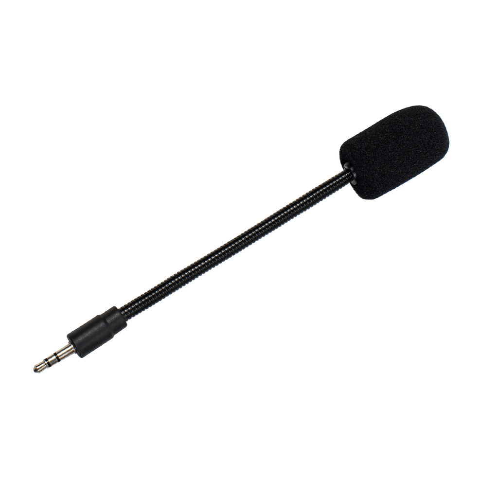 Un microfono nero con collo d'oca flessibile e jack da 3,5 mm.