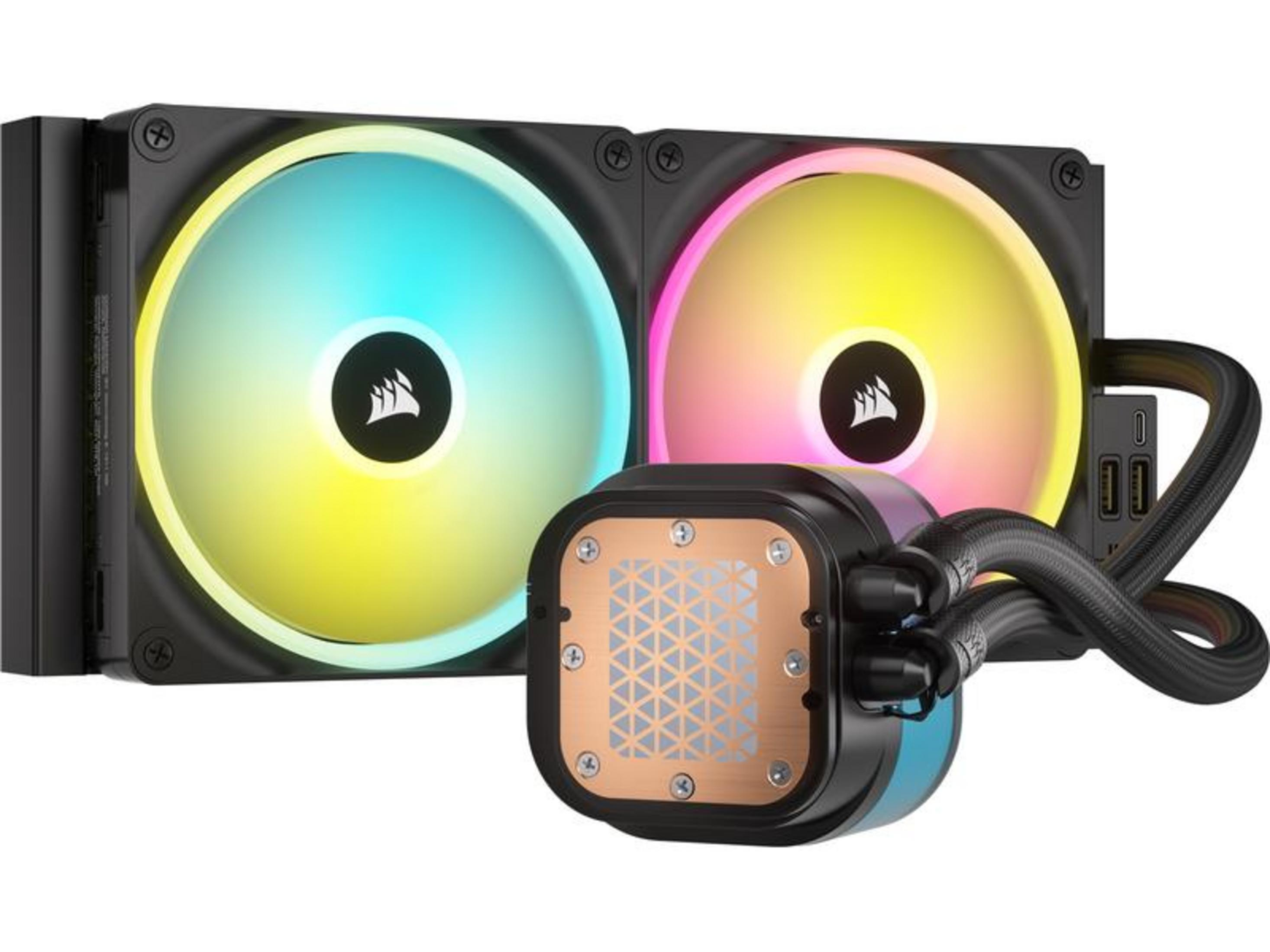 Ein Kühler mit zwei RGB-Lüftern und einer Kupferplatte.