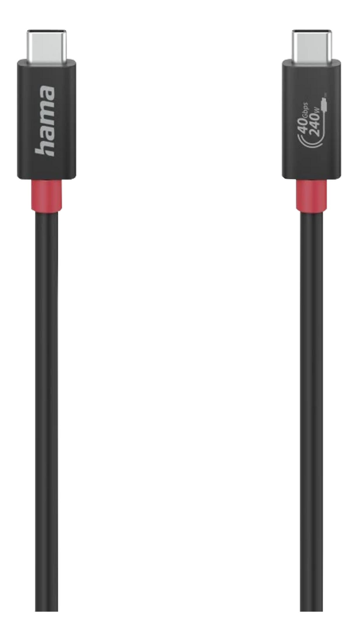 Due cavi USB-C con cavi neri e accenti rossi su sfondo bianco.