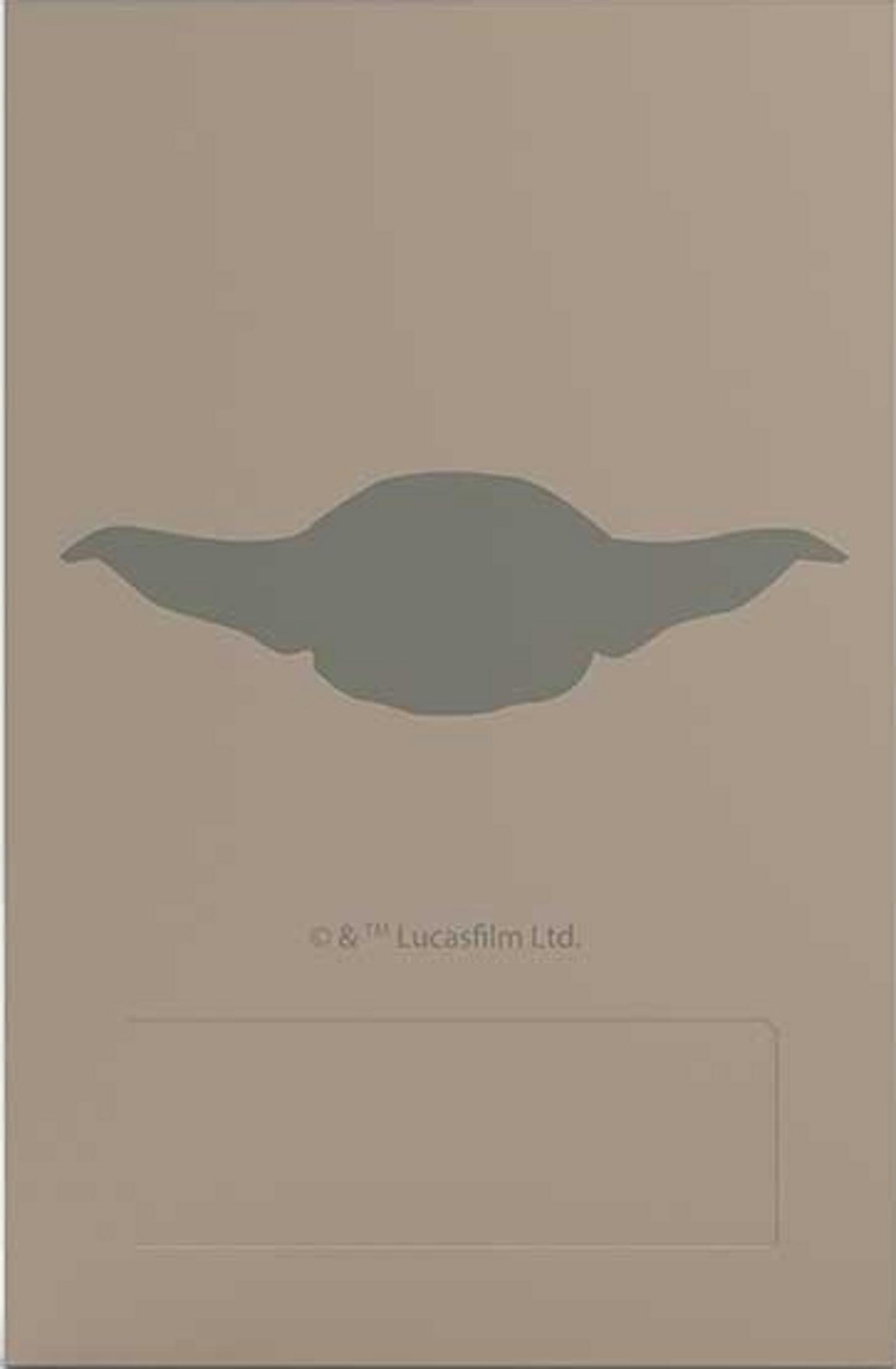 Eine graue Silhouette von Grogu aus Star Wars auf taupefarbenem Hintergrund.