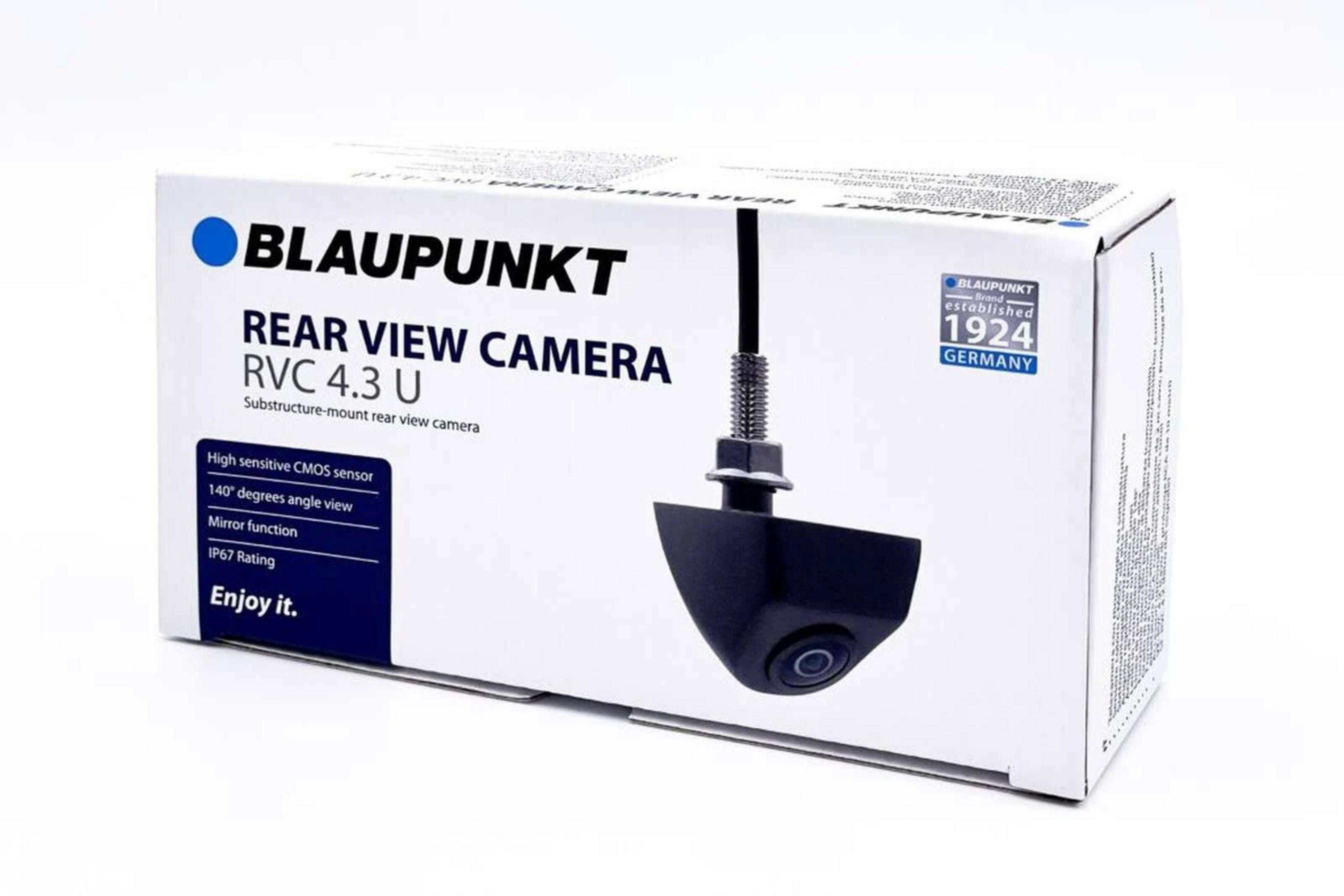 Verpackung einer Blaupunkt Rückfahrkamera RVC 4.3 U mit Kamera.