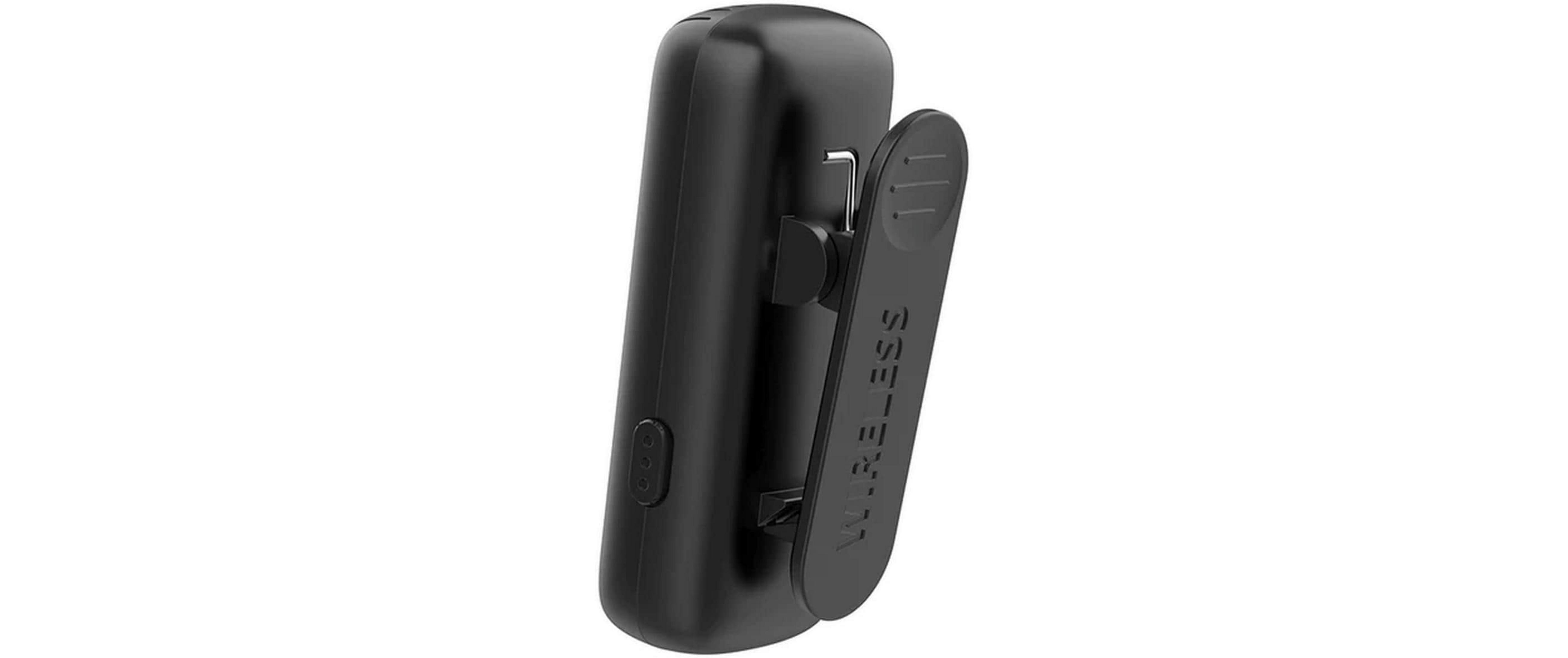 Ein schwarzes Gerät mit einem Clip, auf dem WIRELESS steht.