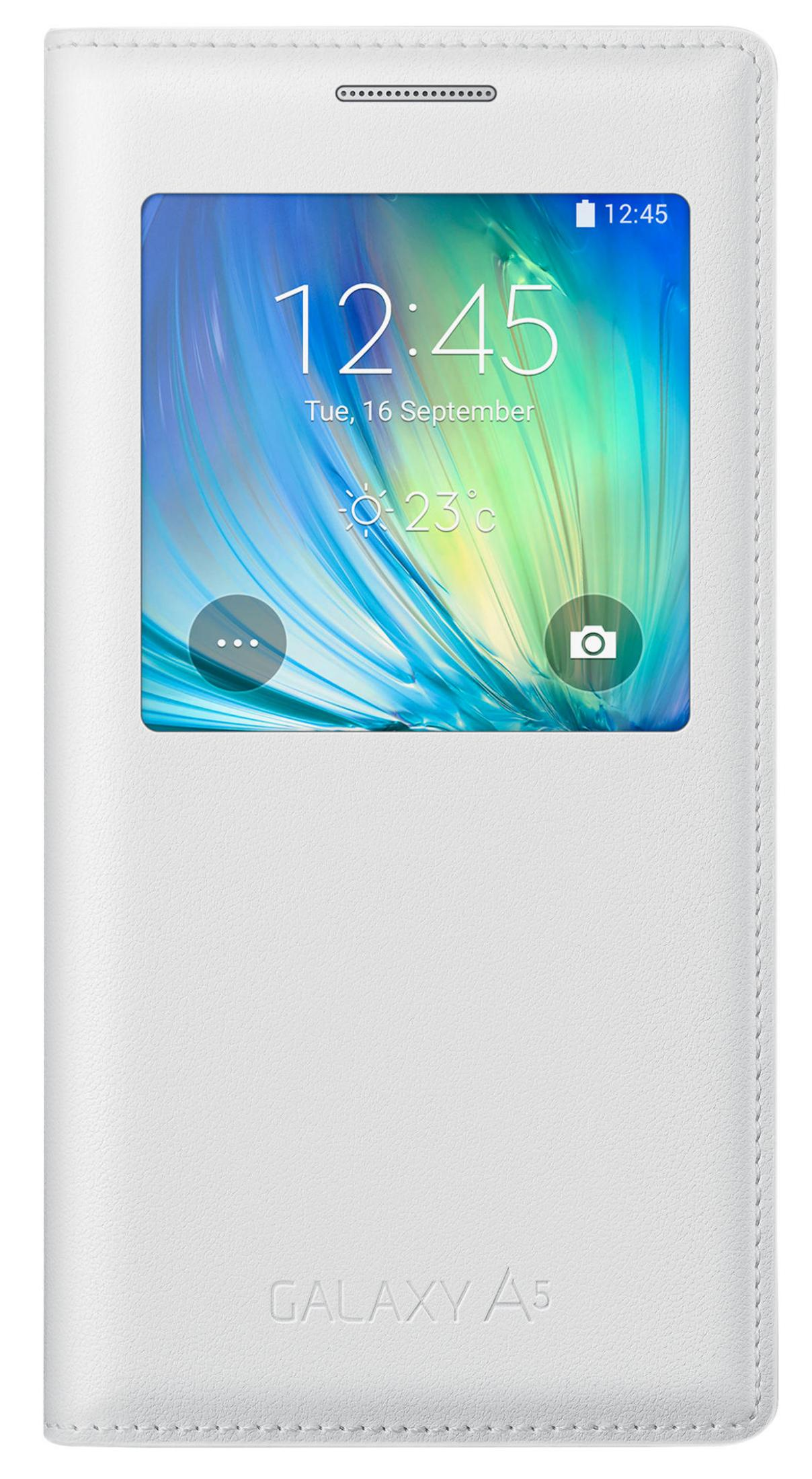 Uno smartphone bianco in custodia mostra le 12:45.