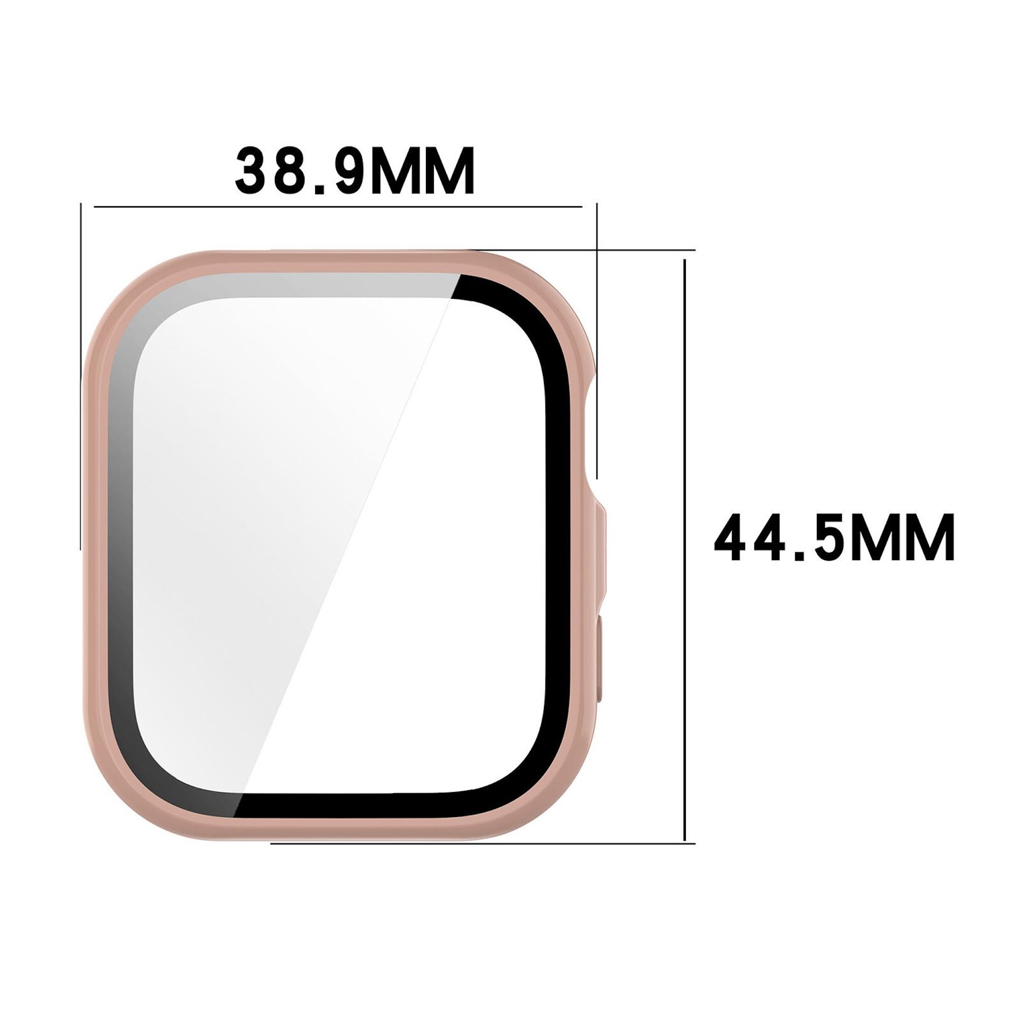 Cornice protettiva rosa con dimensioni 38,9 mm e 44,5 mm.