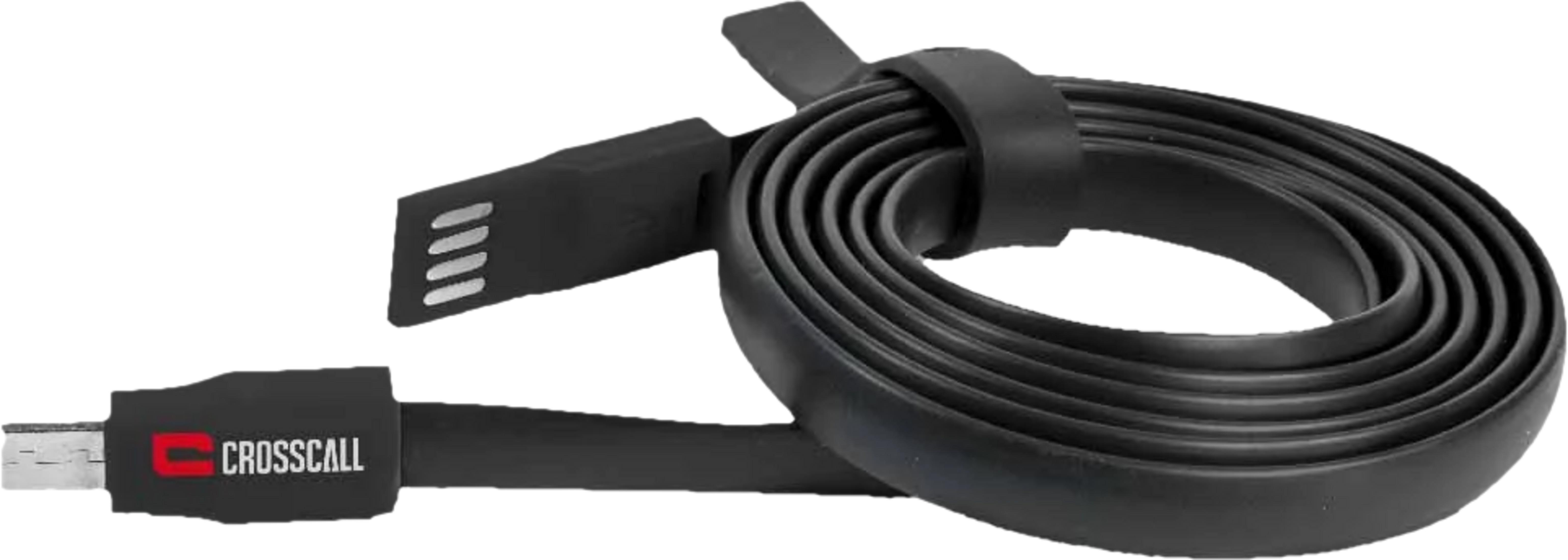 Cavo di ricarica nero con connettori USB-A e micro-USB, avvolto.