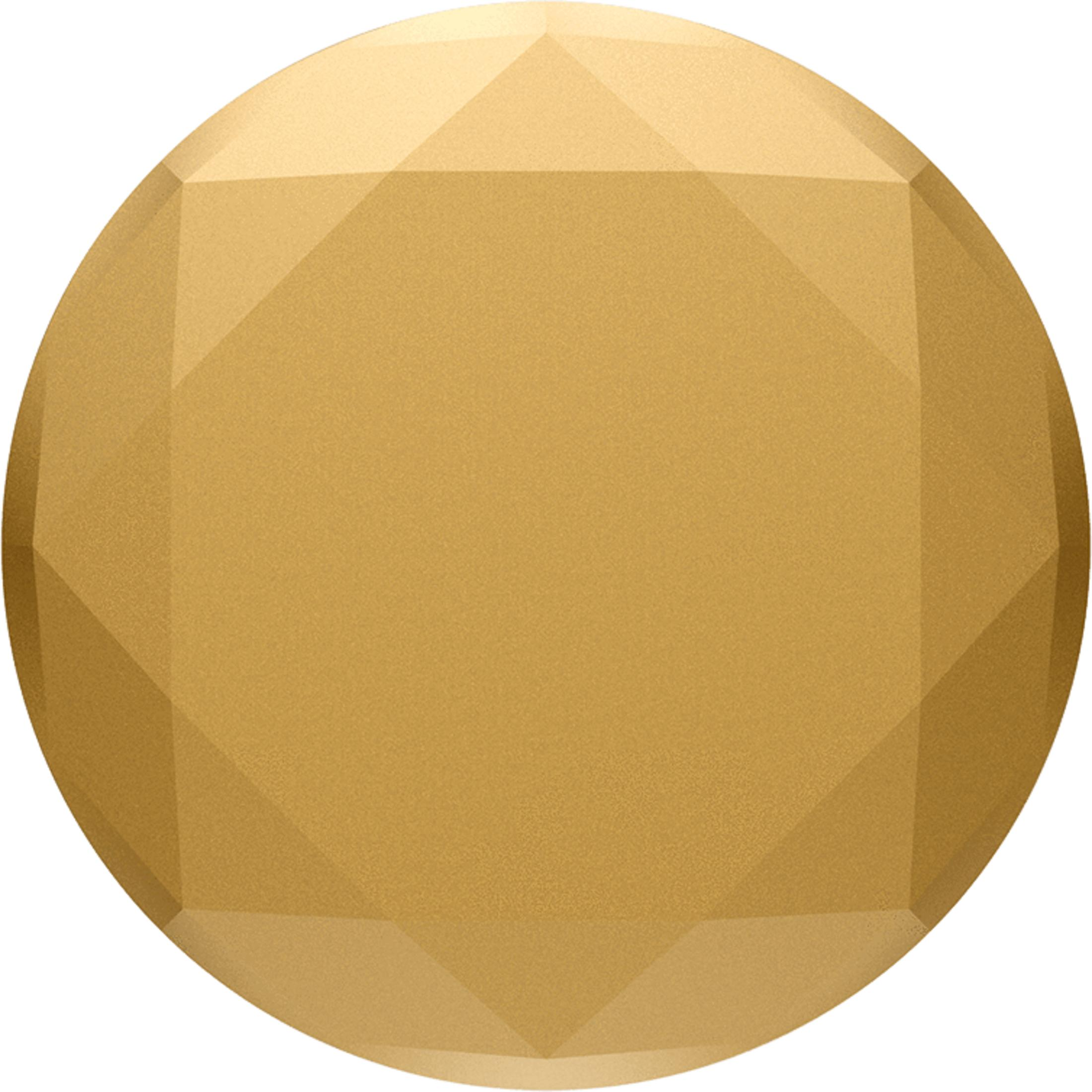 Eine goldene, facettierte Kugel auf weißem Hintergrund.