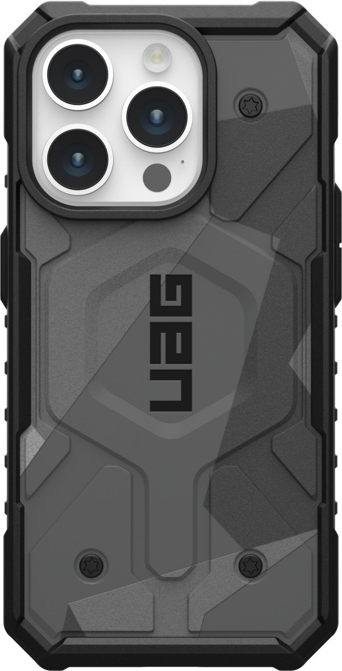 Schwarze Handyhülle mit dreifacher Kameraöffnung und UAG-Logo.