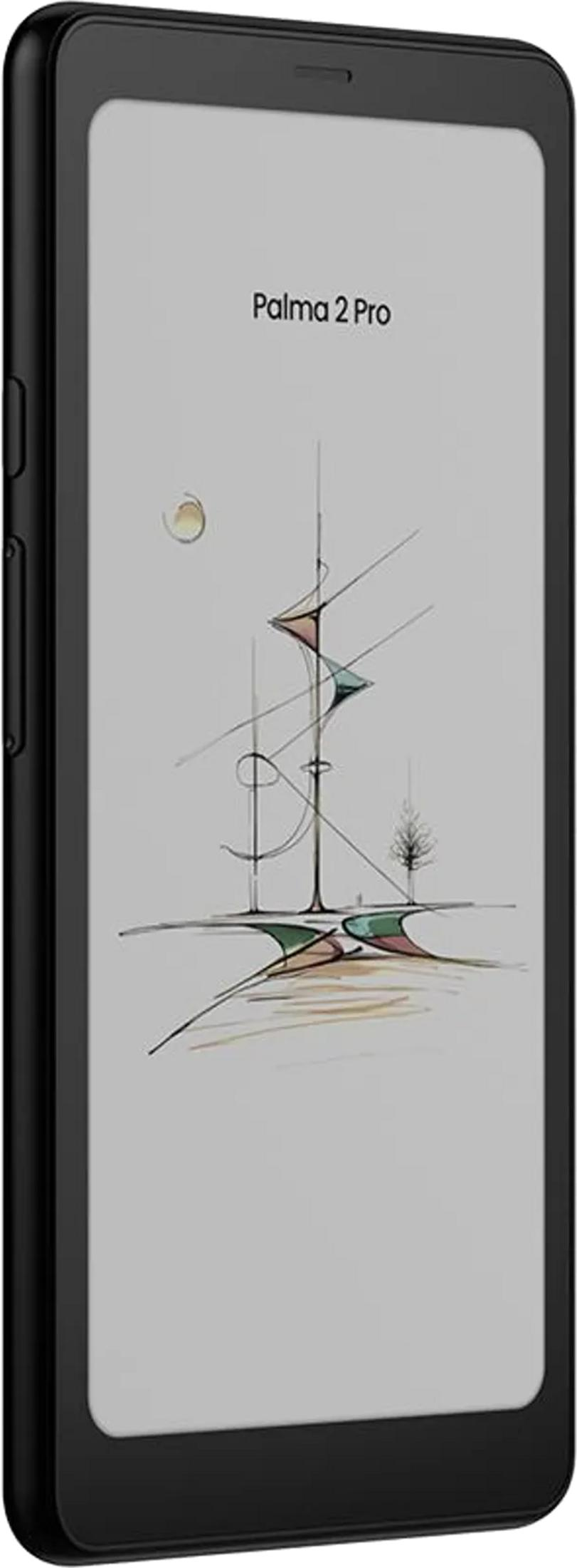 Ein schwarzes Smartphone zeigt eine abstrakte Zeichnung mit dem Text „Palma 2 Pro“.