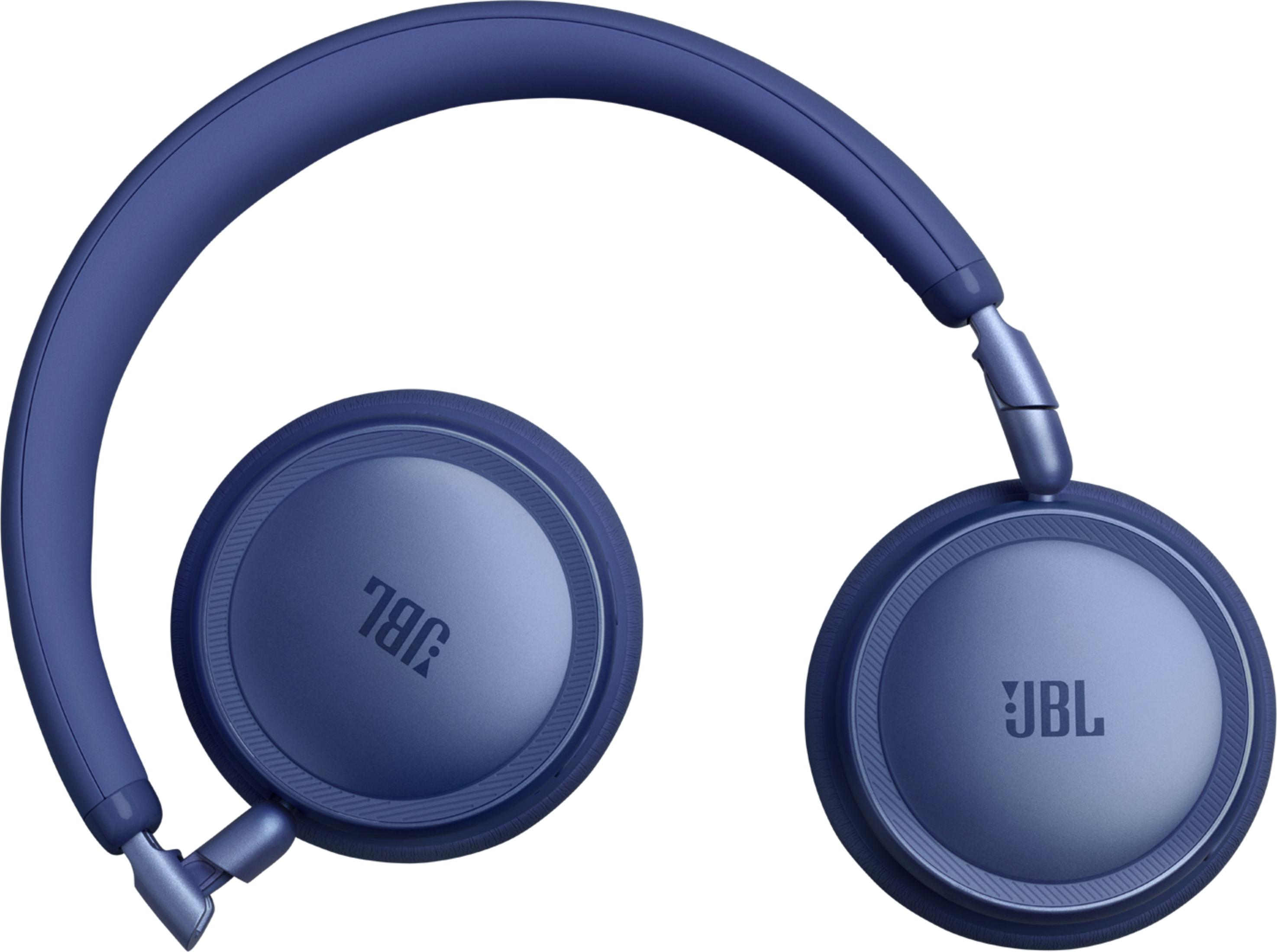 Cuffie JBL blu scuro con archetto imbottito e padiglioni rotondi.